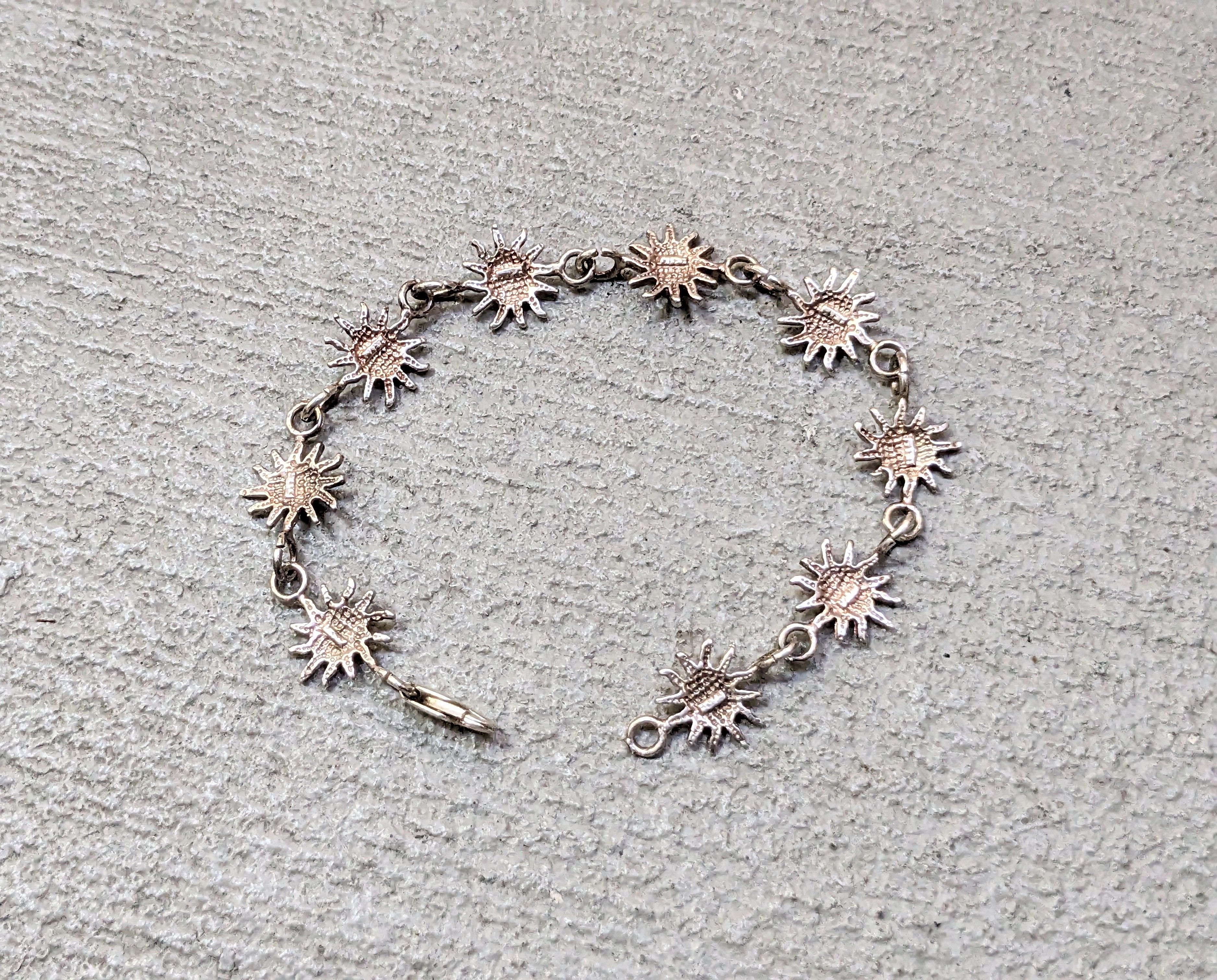 Jewelry Vintage Sterling Silver Bracelet Sun Link Chain 7.25" Size ONE SIZE - 1 Thumbnail