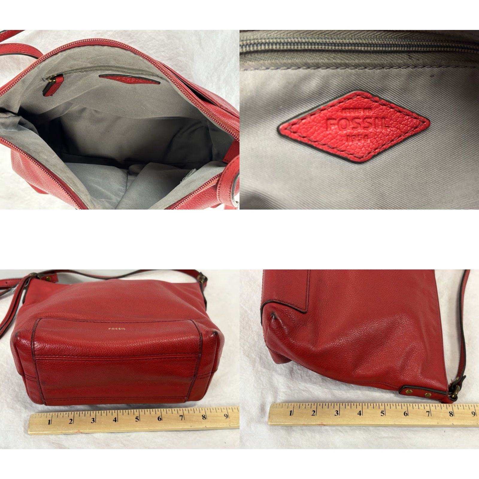 Fossil VINTAGE Fossil Kinley Crossbody Crossbody Bag Red Leather Adjustable Strap Womens Medium 10in 9in Bag Width Zip Size ONE SIZE - 8 Thumbnail