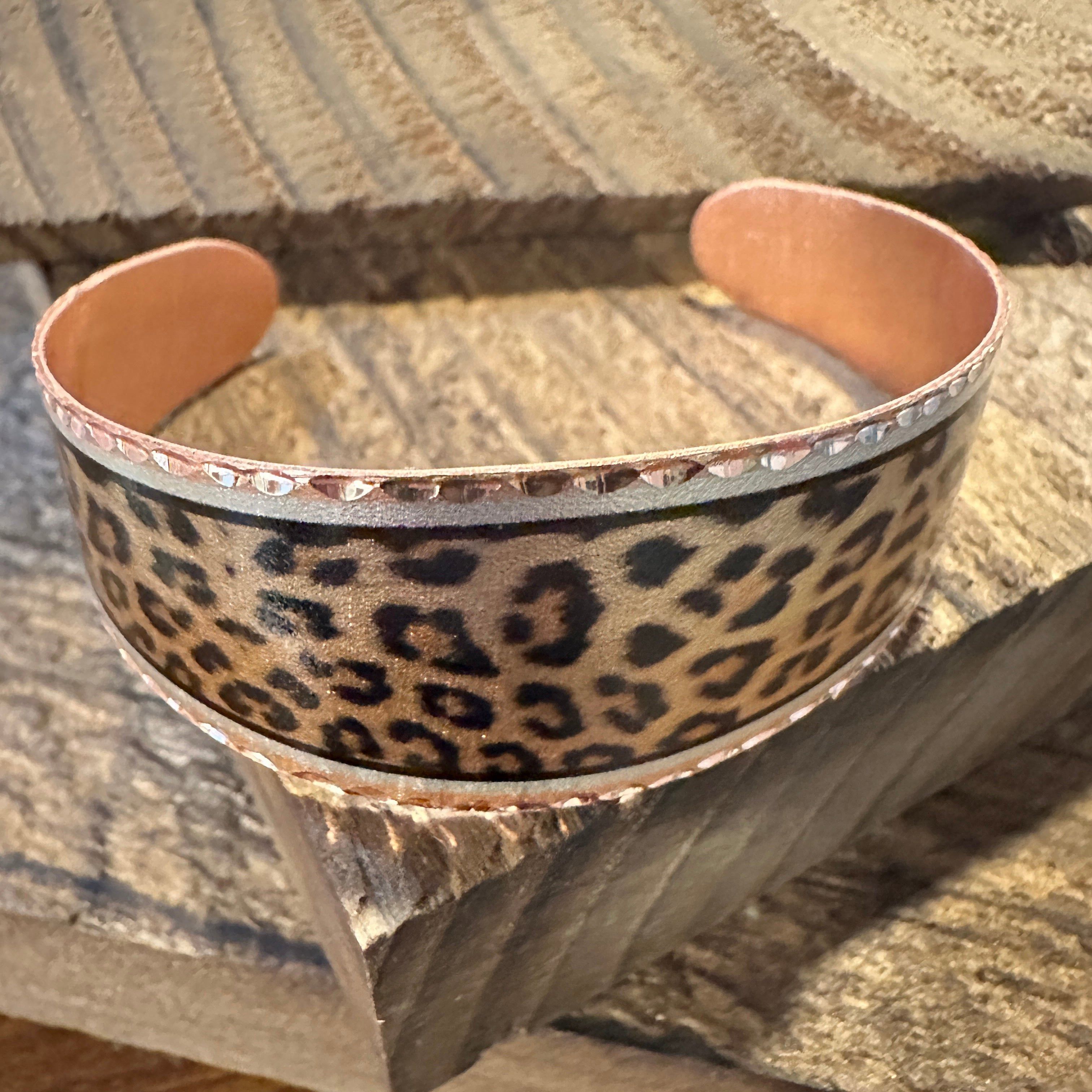 Other Handmade Boho Copper Wide Cuff Bracelet, Diamond Cut Leopard Size ONE SIZE - 8 Thumbnail