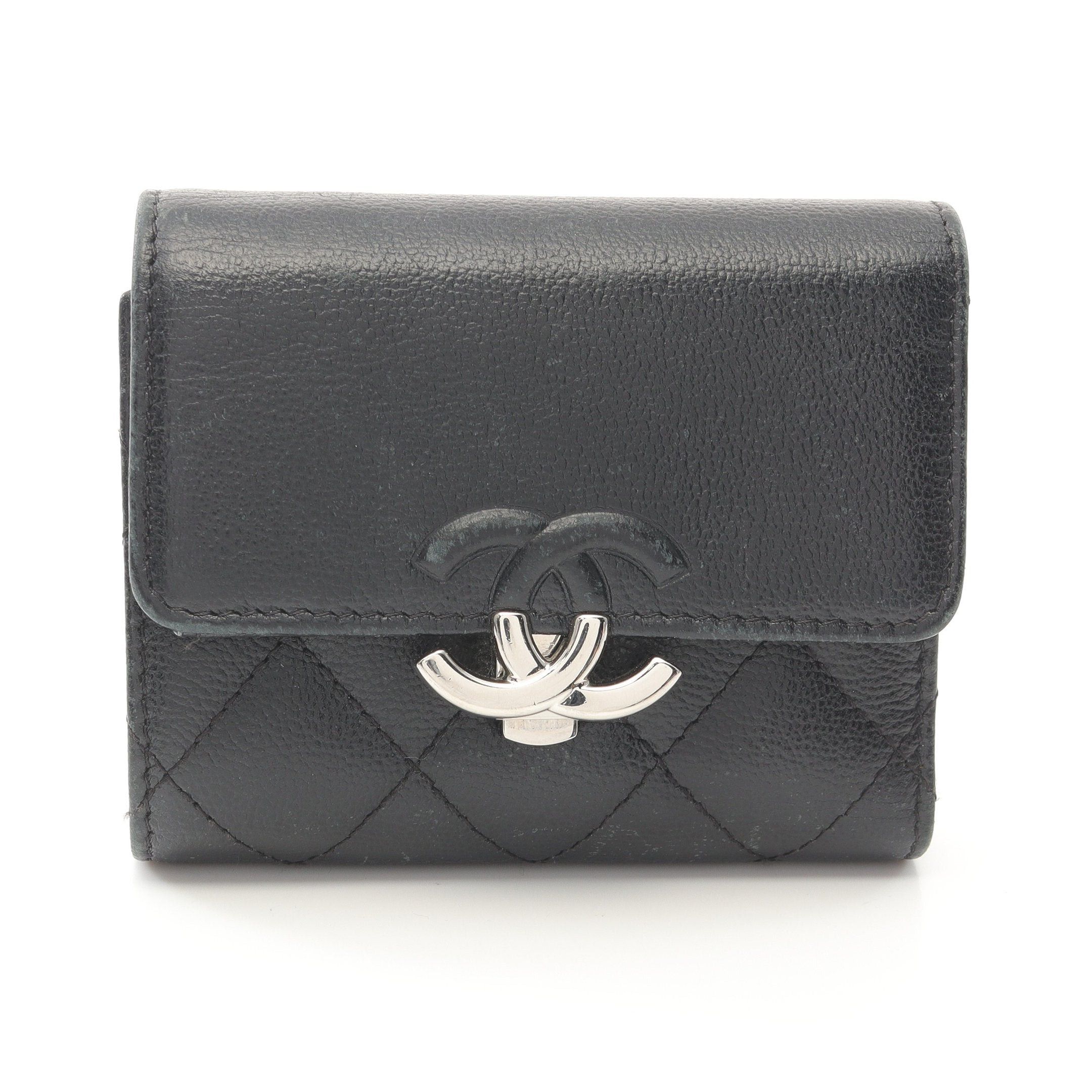 Chanel Chanel Matelasse Coco Mark Small Flap Wallet Trifold Caviar Skin Black Silver Hardware Size ONE SIZE - 1 Thumbnail