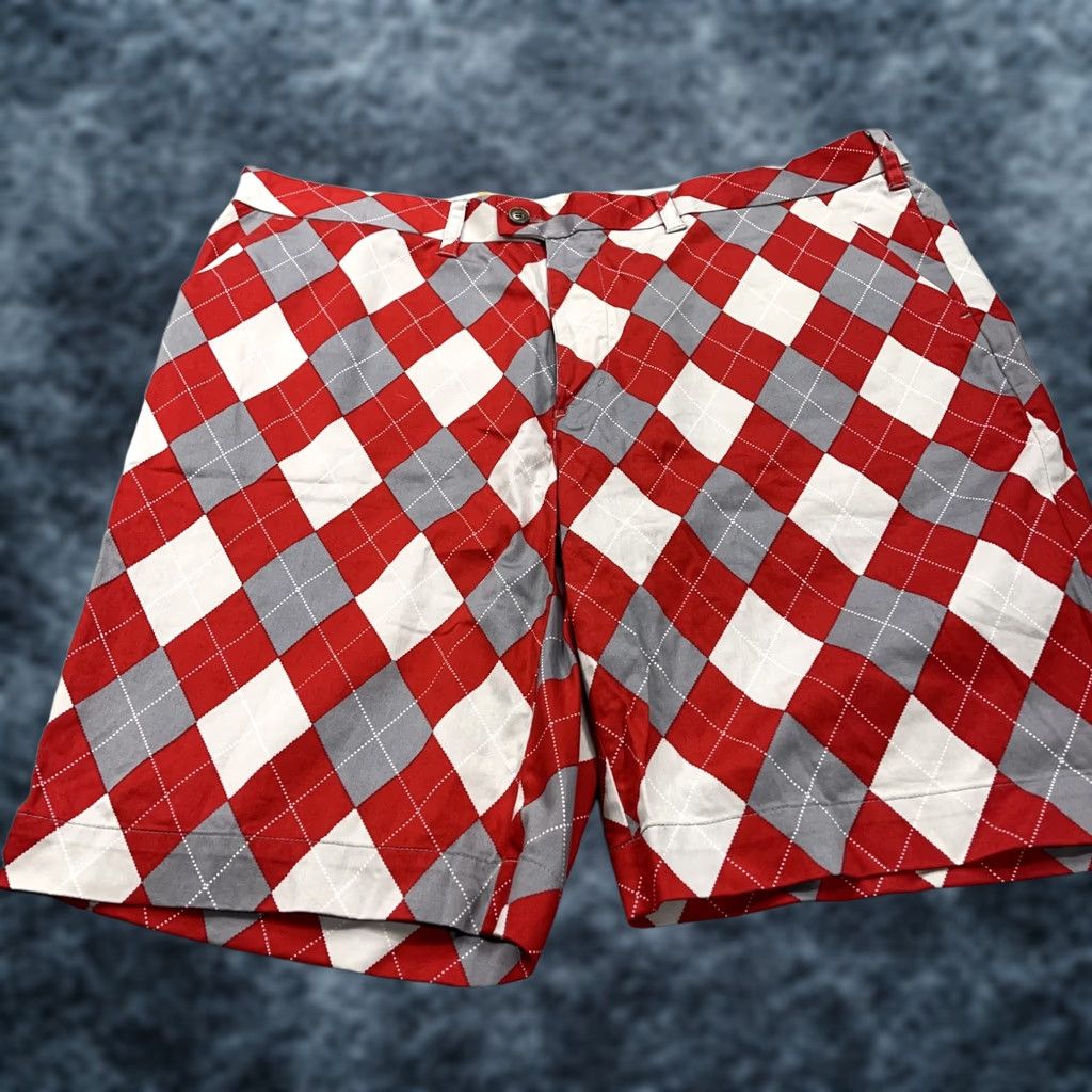 Vintage Loudmouth Golf Mens Chino Shorts 42 Red Gray Argyle Diamond Funny Summer Casual 12 In Inseam Stretch Pockets Logo Vintage No Size US 42 / EU 58 - 1 Thumbnail