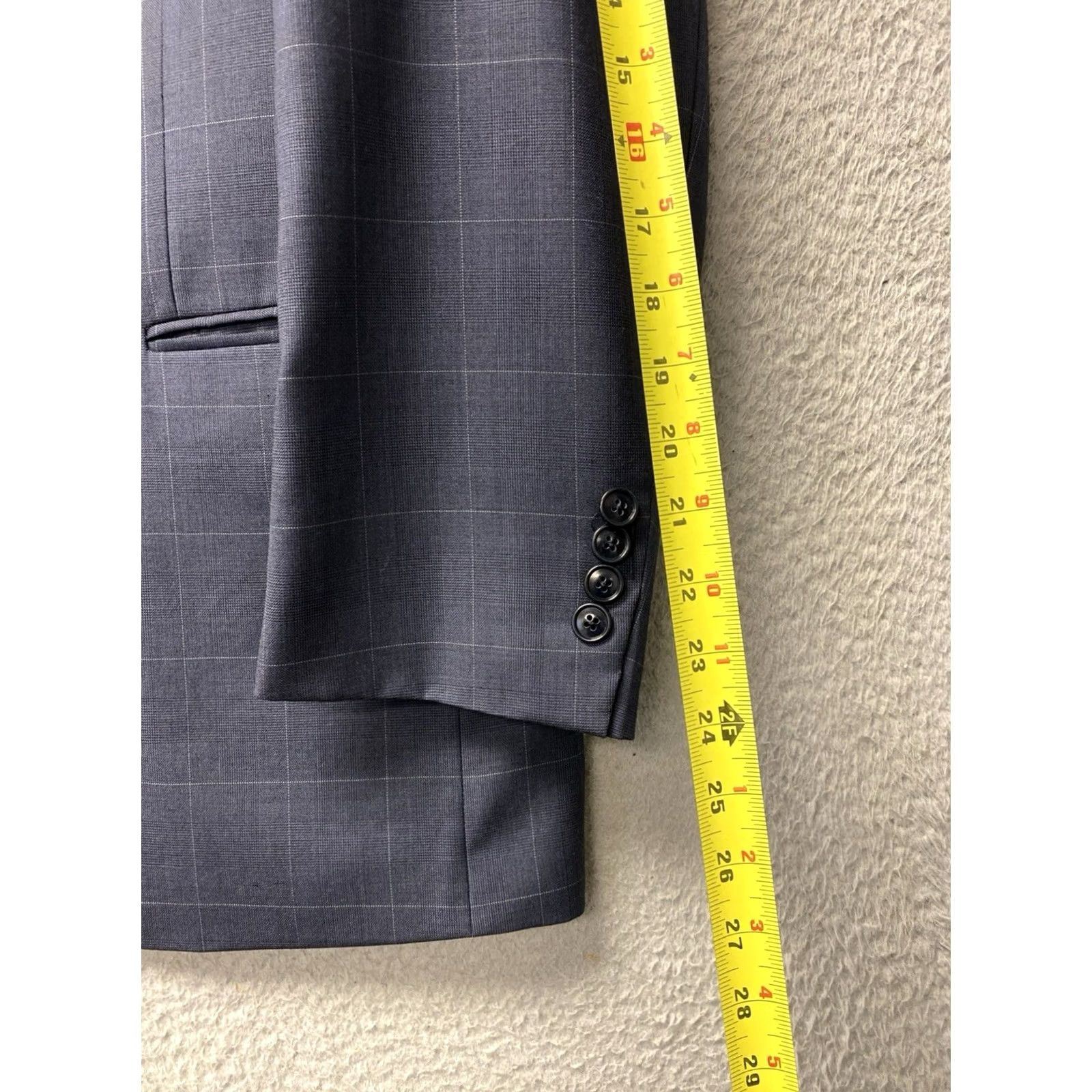 Jones New York Jones New York Suit Men’s 42R Dark Blue Check Wool 2 Piece Jacket Pants 34x30 Long Double-Vented Notch Lapel Regular Fit Wool Suit Set 0794 Size 42R - 3 Thumbnail