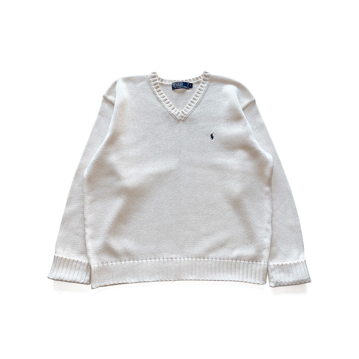 Polo Ralph Lauren Cotton Knit V-Neck Sweater Pullover in White Size US L / EU 52-54 / 3 - 1 Thumbnail