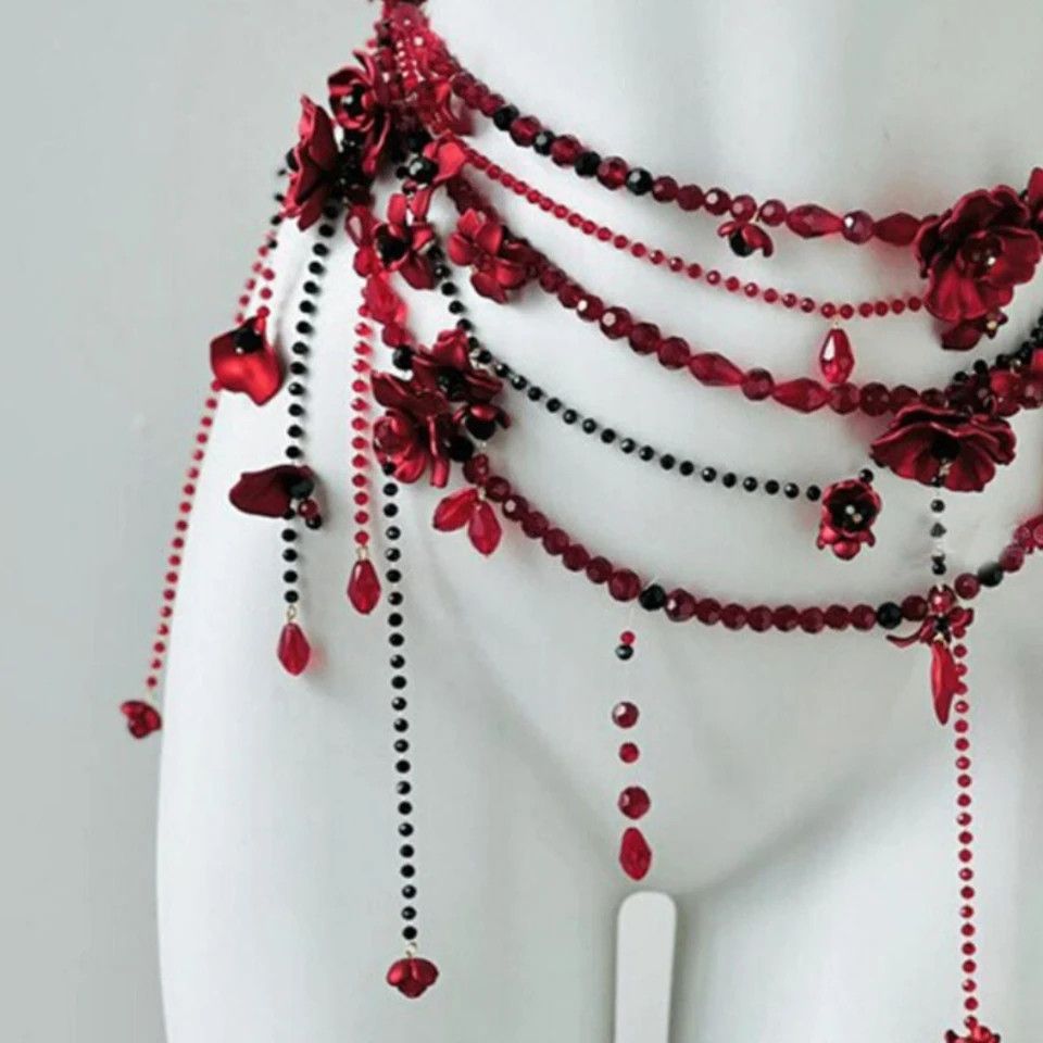 Japanese Brand × Jewelry Red belt jewelry multilayer pearl waist chain Size ONE SIZE - 2 Thumbnail