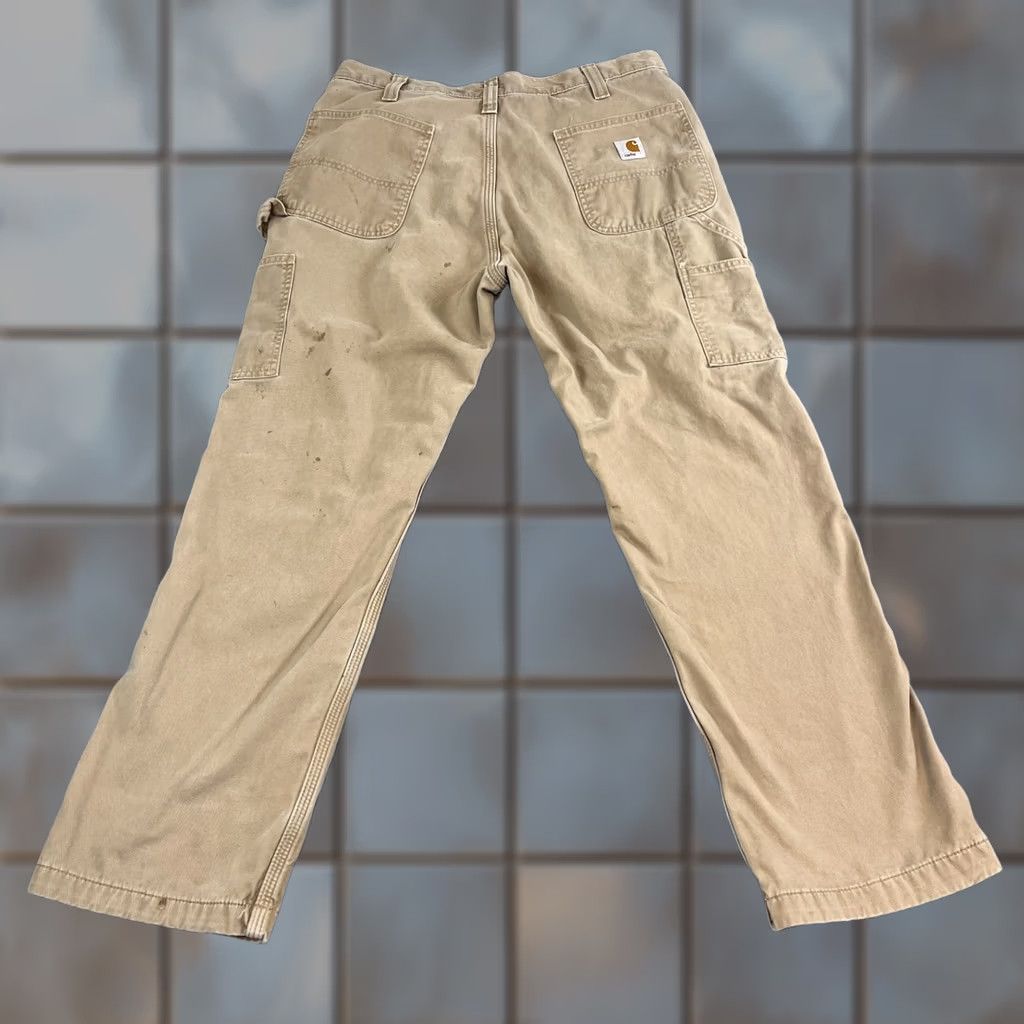 Carhartt Carhartt Mens Jeans Relaxed Straight 34 30 Distressed Workwear Carpenter Ranch Denim Beige 5-Pocket Design Adult Mens” Size US 34 / EU 50 - 1 Thumbnail
