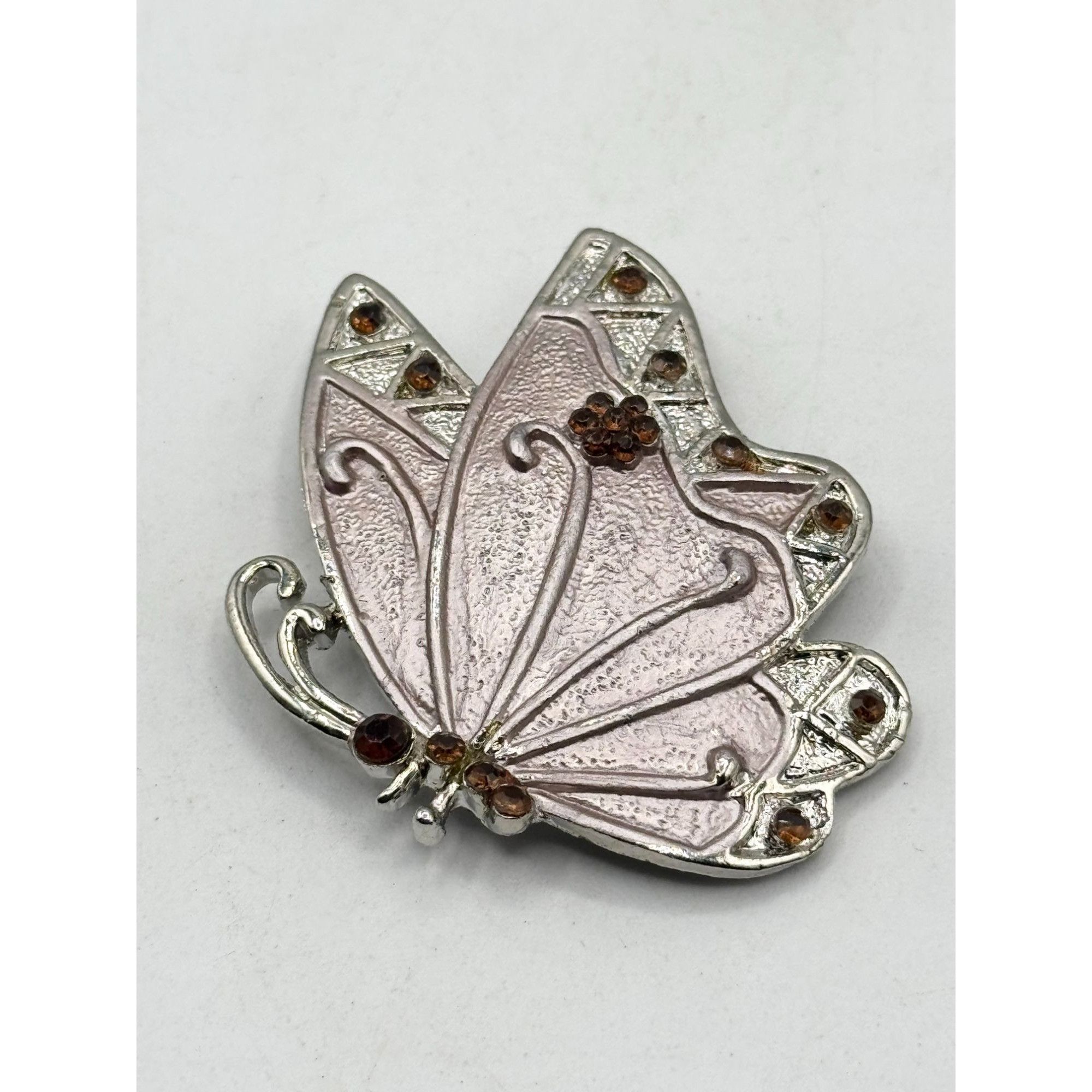 Vintage Pink brown rhinestone butterfly brooch pin Size ONE SIZE - 2 Thumbnail