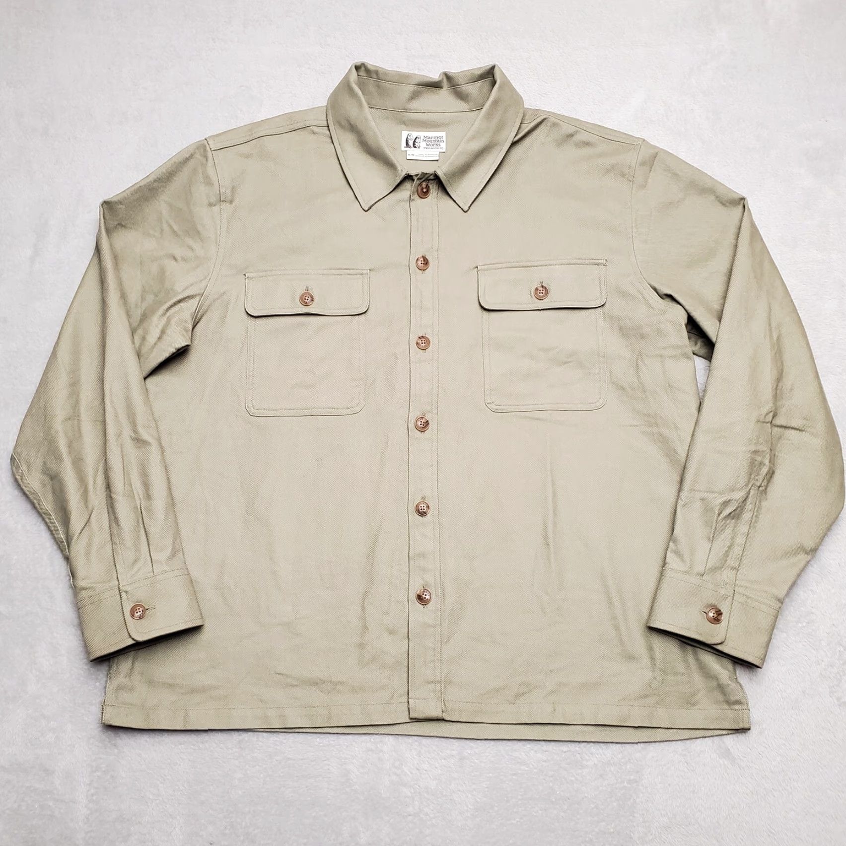Marmot VINTAGE Marmot Mountain Shirt Mens XL Green Button Twill Overshirt Shacket, Outdoor, Casual, Button-Up, Cotton, Long Sleeve Size US XL / EU 56 / 4 - 2 Thumbnail