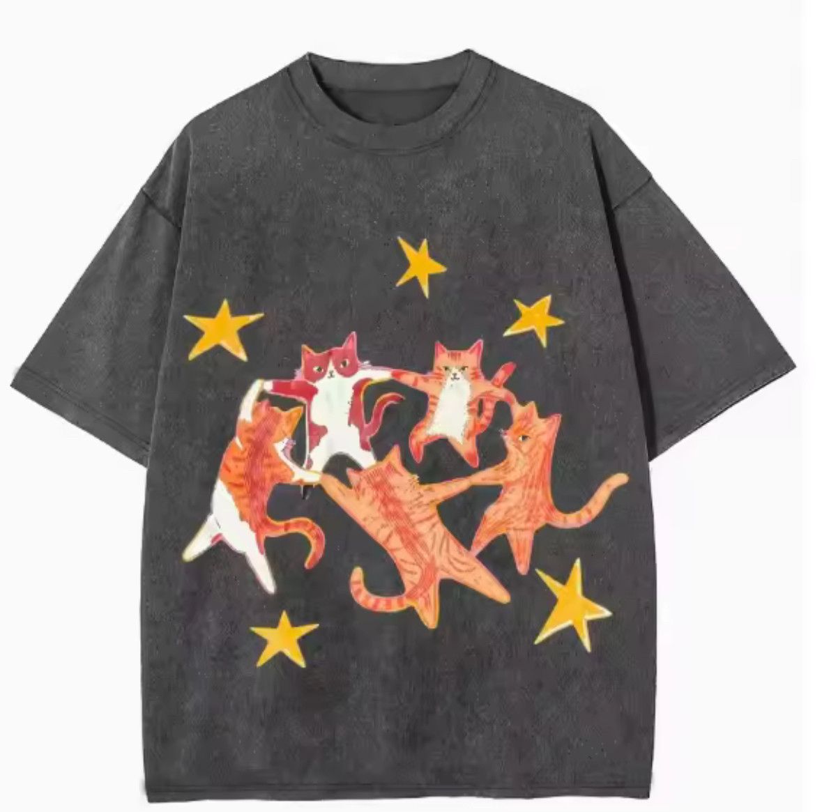 Japanese Brand High Street Dancing Star Cats Graphic Washed T-Shirt Size US S / EU 44-46 / 1 - 1 Thumbnail