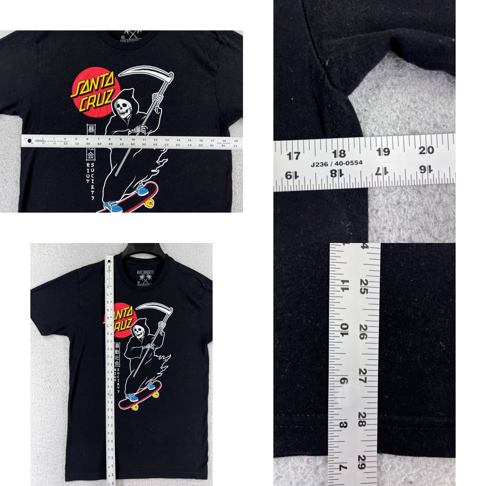 Vintage Santa Cruz Shirt Adult M Black Death Skates Made USA Riot Society USA Logo Cotton Jersey Crew Neck Short Sleeve Mens T-Shirt Size US M / EU 48-50 / 2 - 8 Thumbnail