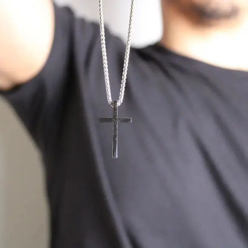 Jewelry Silver Cross Pendant with Box Chain Necklace Size ONE SIZE - 6 Thumbnail