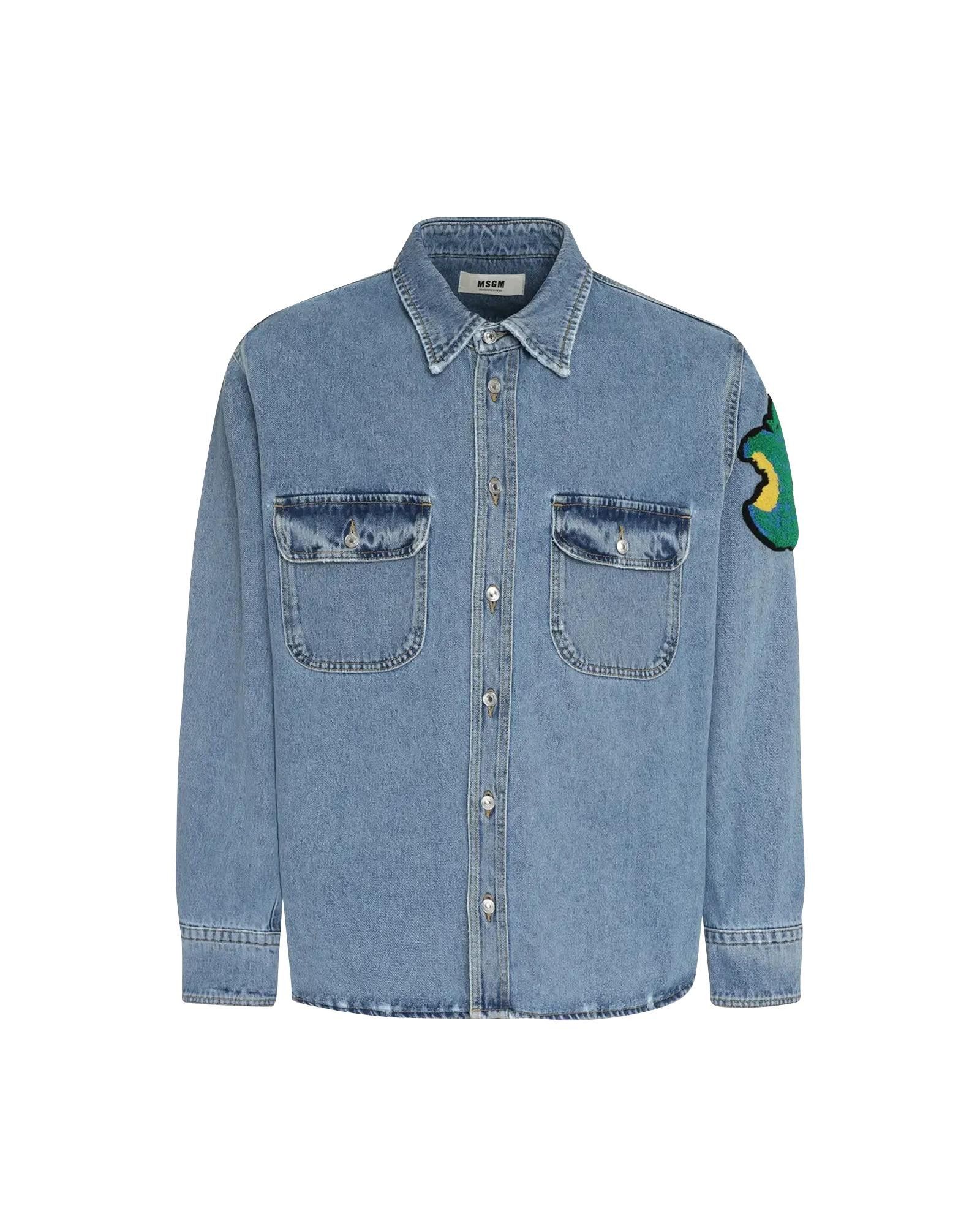image of Msgm Green Denim Shirt in Blue, Men's (Size Large)