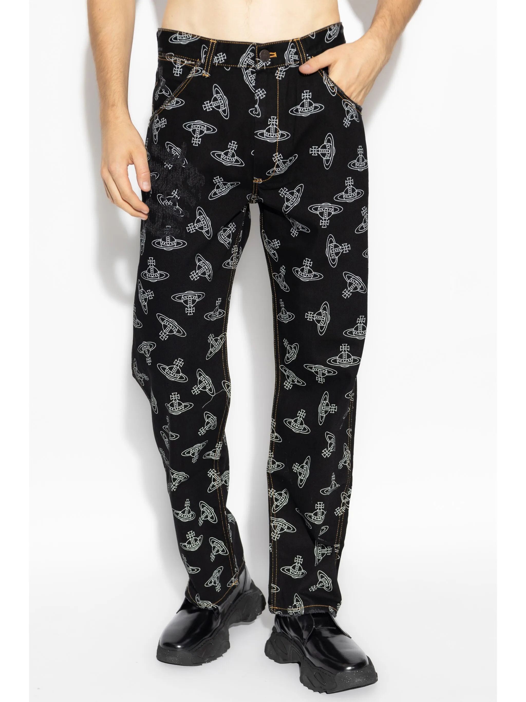 Vivienne Westwood o1srvl11e0326 Orb-Print Regular-Fit Jeans in Black Size US 36 / EU 52 - 3 Thumbnail