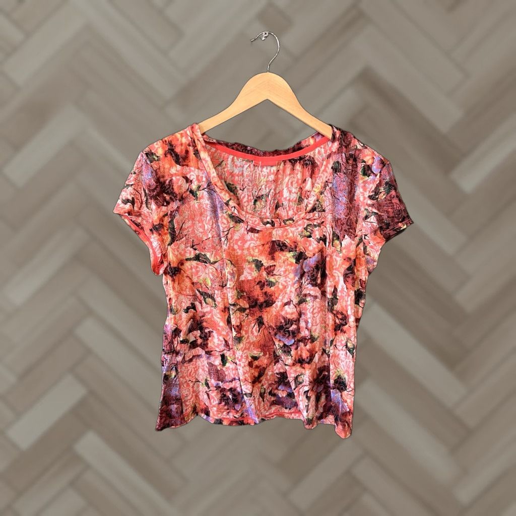 Vintage Tianello Blouse Women Red Floral Short Sleeve XL Size XL / US 12-14 / IT 48-50 - 1 Thumbnail