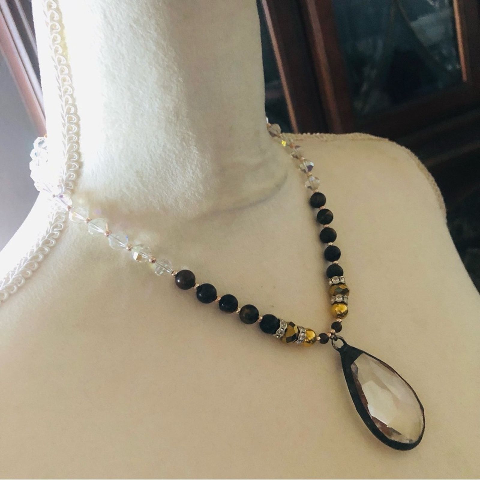 Handmade Handcrafted solder glass stone tiger eye quartz necklace Size ONE SIZE - 3 Thumbnail