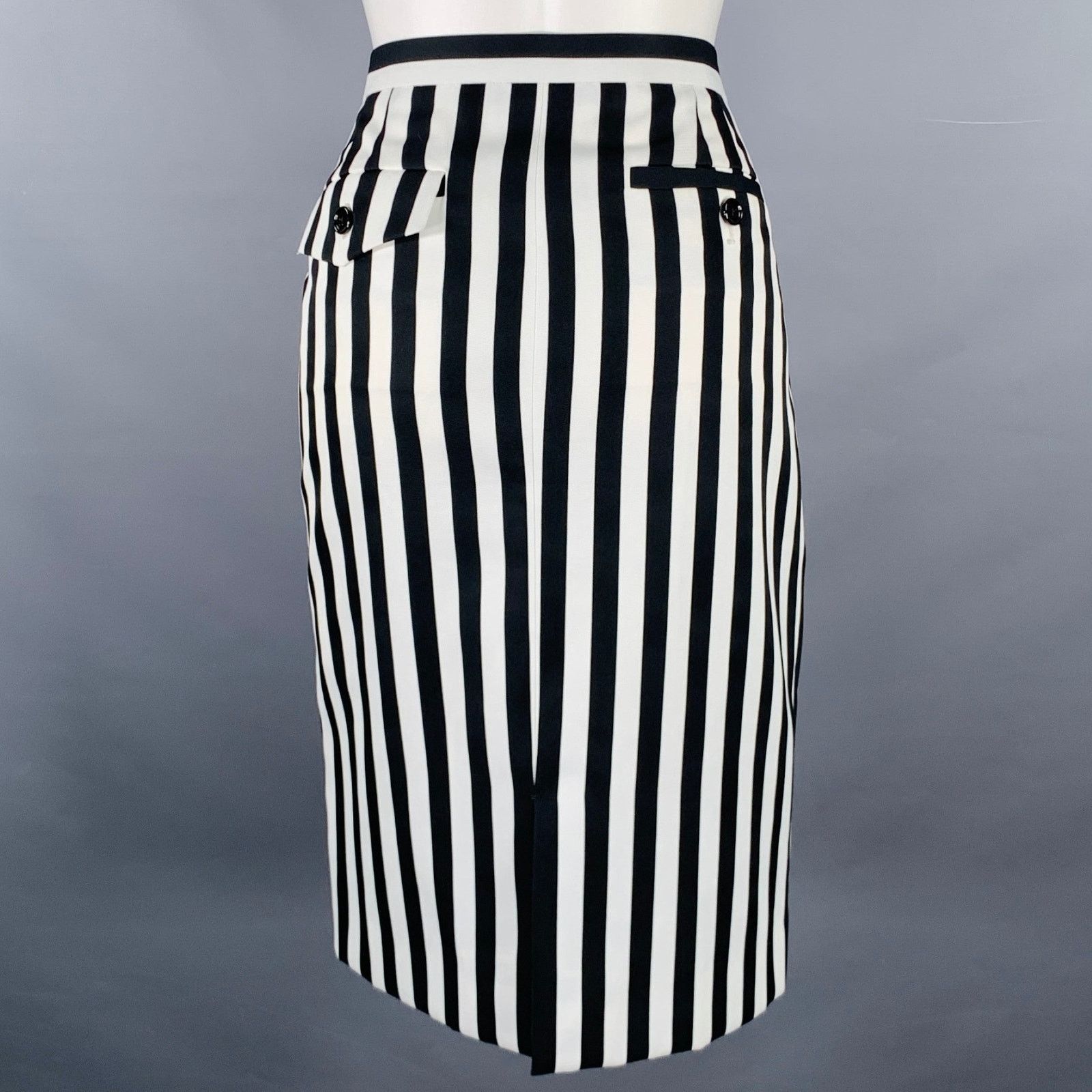 Marc Jacobs MARC JACOBS Size 6 Black White Polyester Stripe Pencil Skirt Size 28" / US 6 / IT 42 - 2 Thumbnail