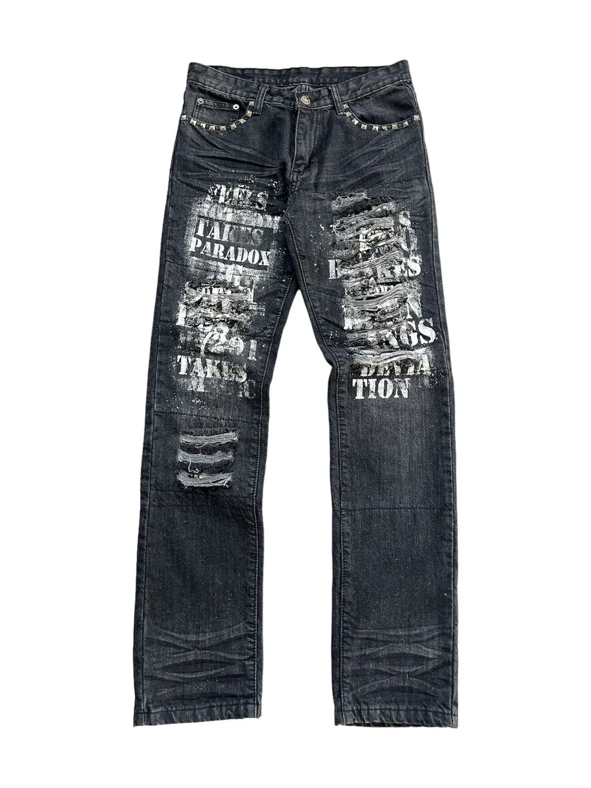 image of Beauty Beast x If Six Was Nine Bernings Sho Seditionaries Poem Distressed Punk Style Denim in Black