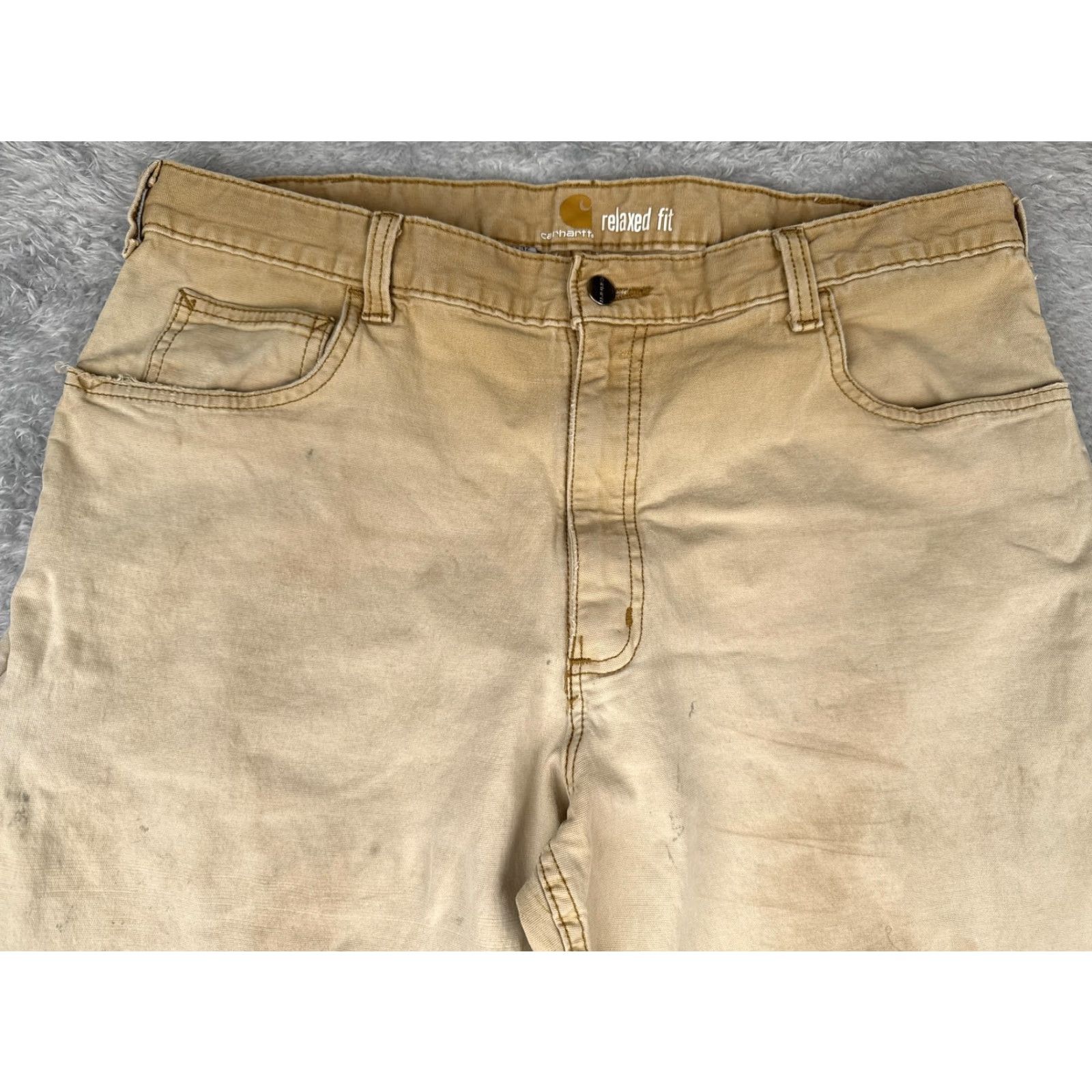 Carhartt Carhartt Pants Mens 38x32 Khaki Rugged Flex Rigby Dungaree Relaxed Fit Workwear/Khakis/Canvas/Stretch/Pockets 5-Pocket Style: Flat Front, Zip Fly Mens Size US 38 / EU 54 - 4 Thumbnail