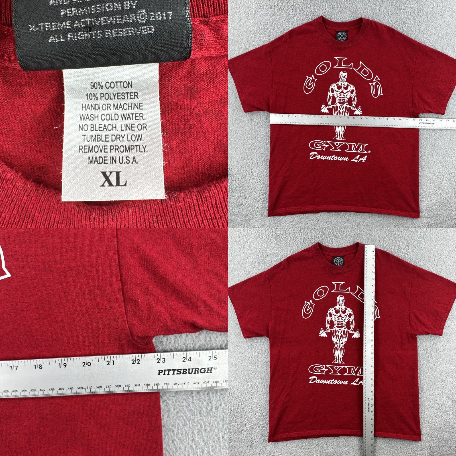 Vintage VINTAGE Gold's Gym Downtown LA Men’s XL Red T Shirt USA Graphic Print Crew Neck Short Sleeve Cotton Knit Regular Fit Sports 90s Boys/Girls Mens Womens Size US XL / EU 56 / 4 - 8 Thumbnail