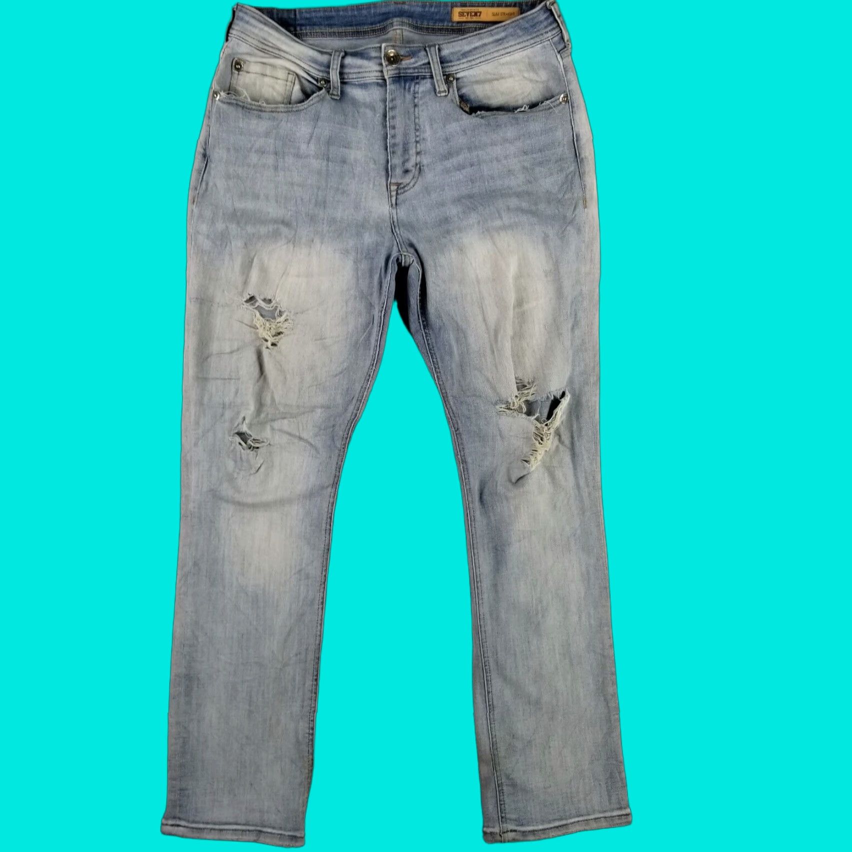 Jeans Seven7 Skinny Homme Délavé Bleu - Taille 34x30, Occasion Très Bon État