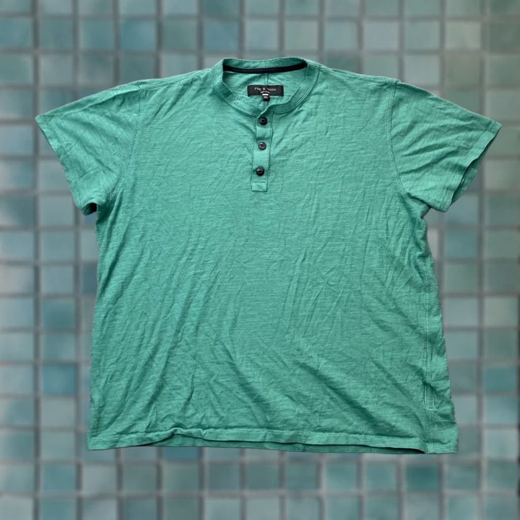 Rag & Bone Rag & Bone Shirt Mens 2XL Green Classic Henley Short Sleeve Cotton Casual Soft Size US XXL / EU 58 / 5 - 1 Thumbnail