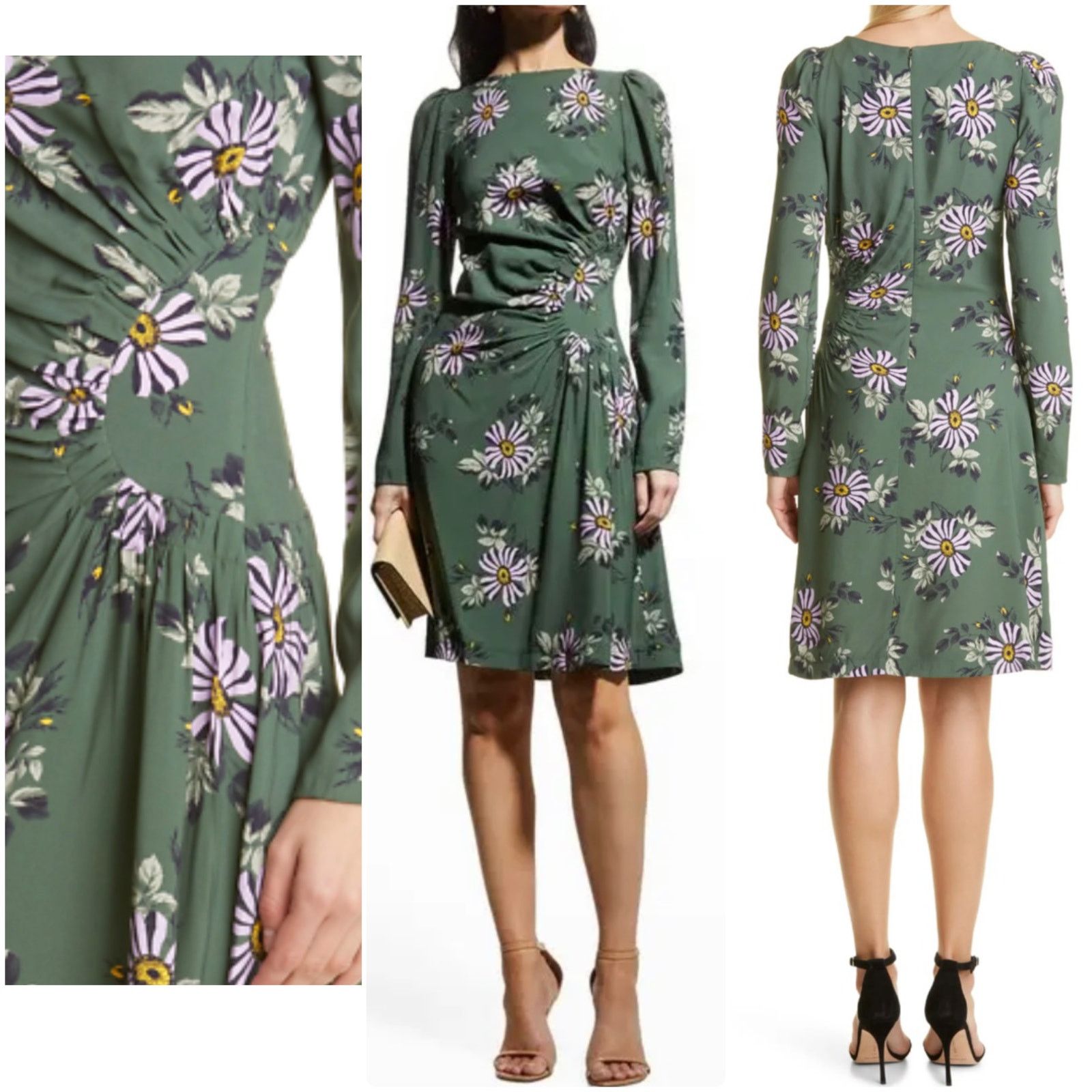 Lela Rose Lela Rose Ruched Bateau Neck Long Sleeve Dress in Sage 8 Size M / US 6-8 / IT 42-44 - 1 Thumbnail