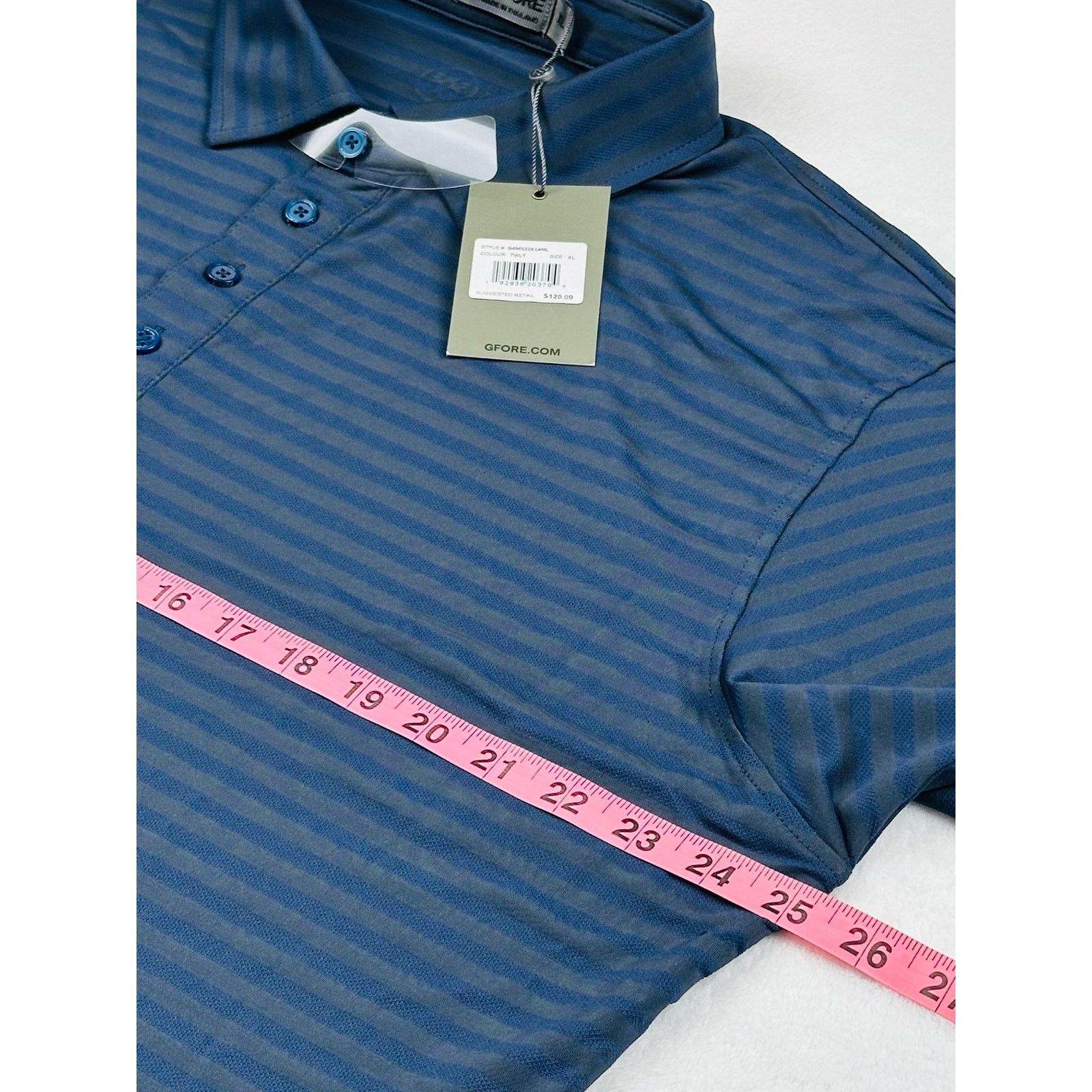 G/FORE G/Fore Men's XL Dark Blue Stripe Tech Pique Golf Polo Shirt Size US XL / EU 56 / 4 - 10 Thumbnail