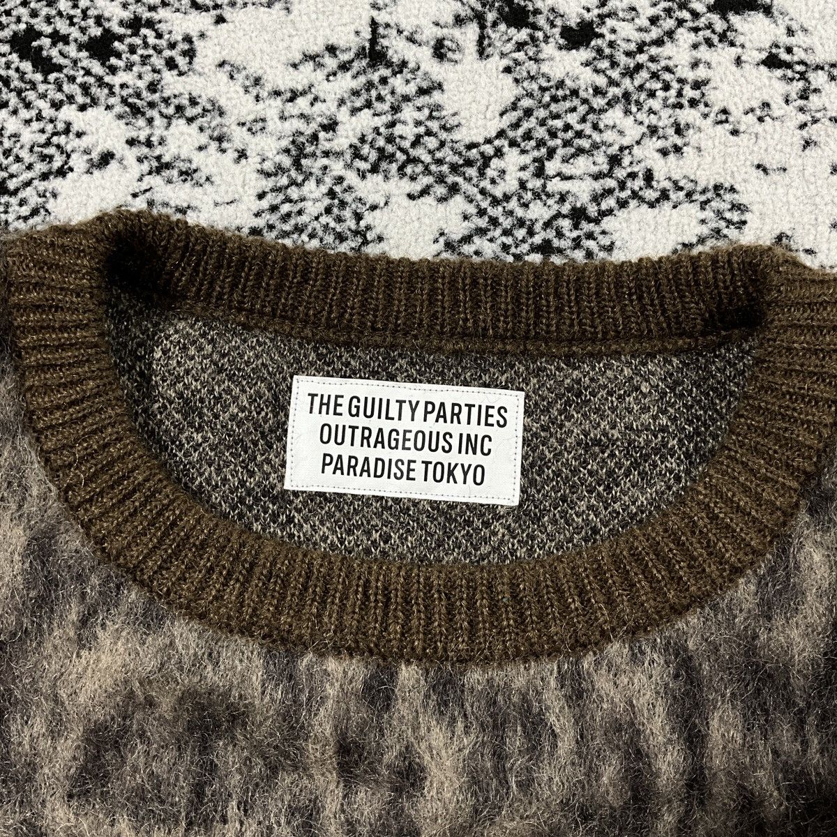 WACKO MARIA LEOPARD MOHAIR CREW NECK SWEATER