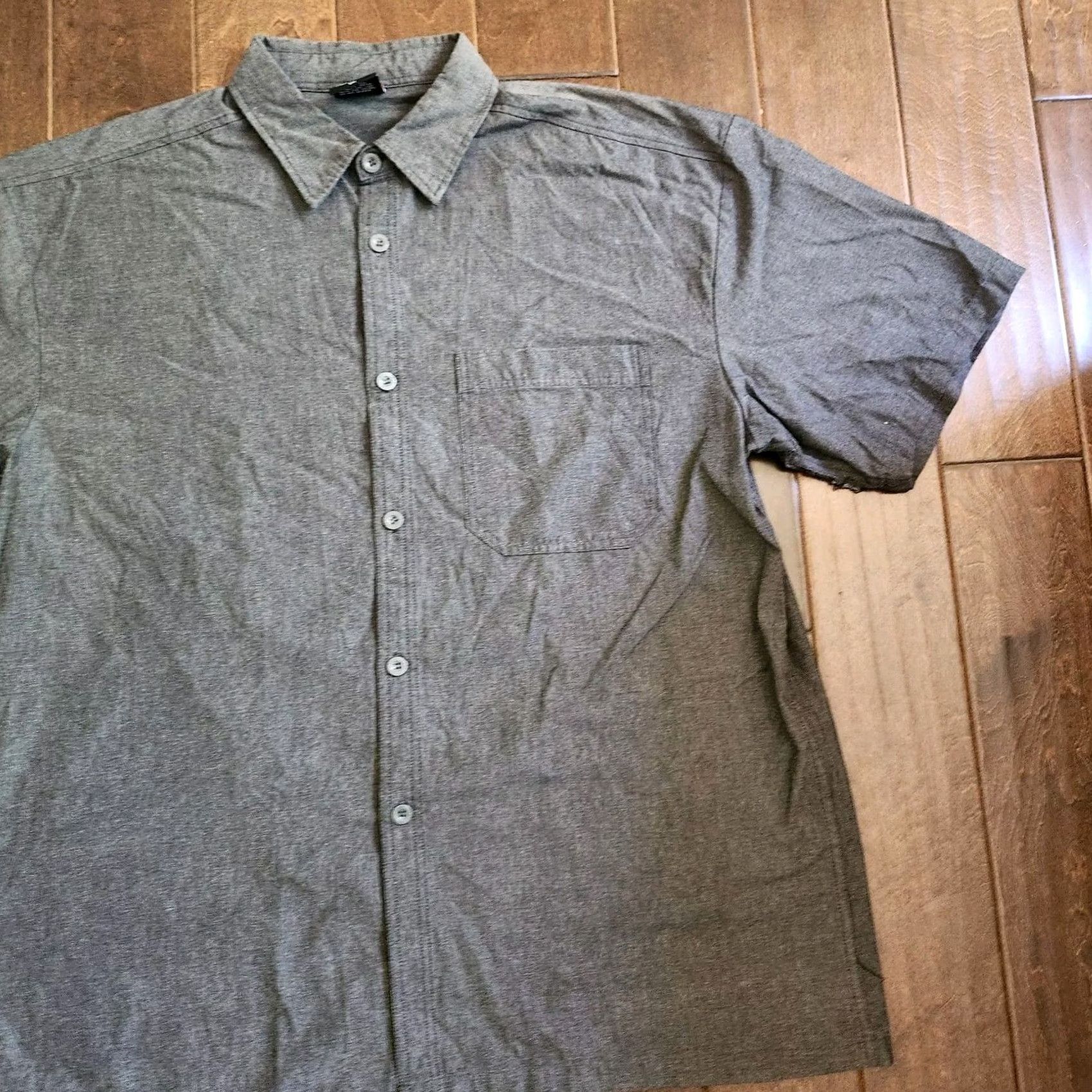 Vintage Yago Shirt Button-Up Pocket Short Sleeve Gray 2XL Mens Regular Classic Solid Polyester Cotton Size US XXL / EU 58 / 5 - 4 Thumbnail