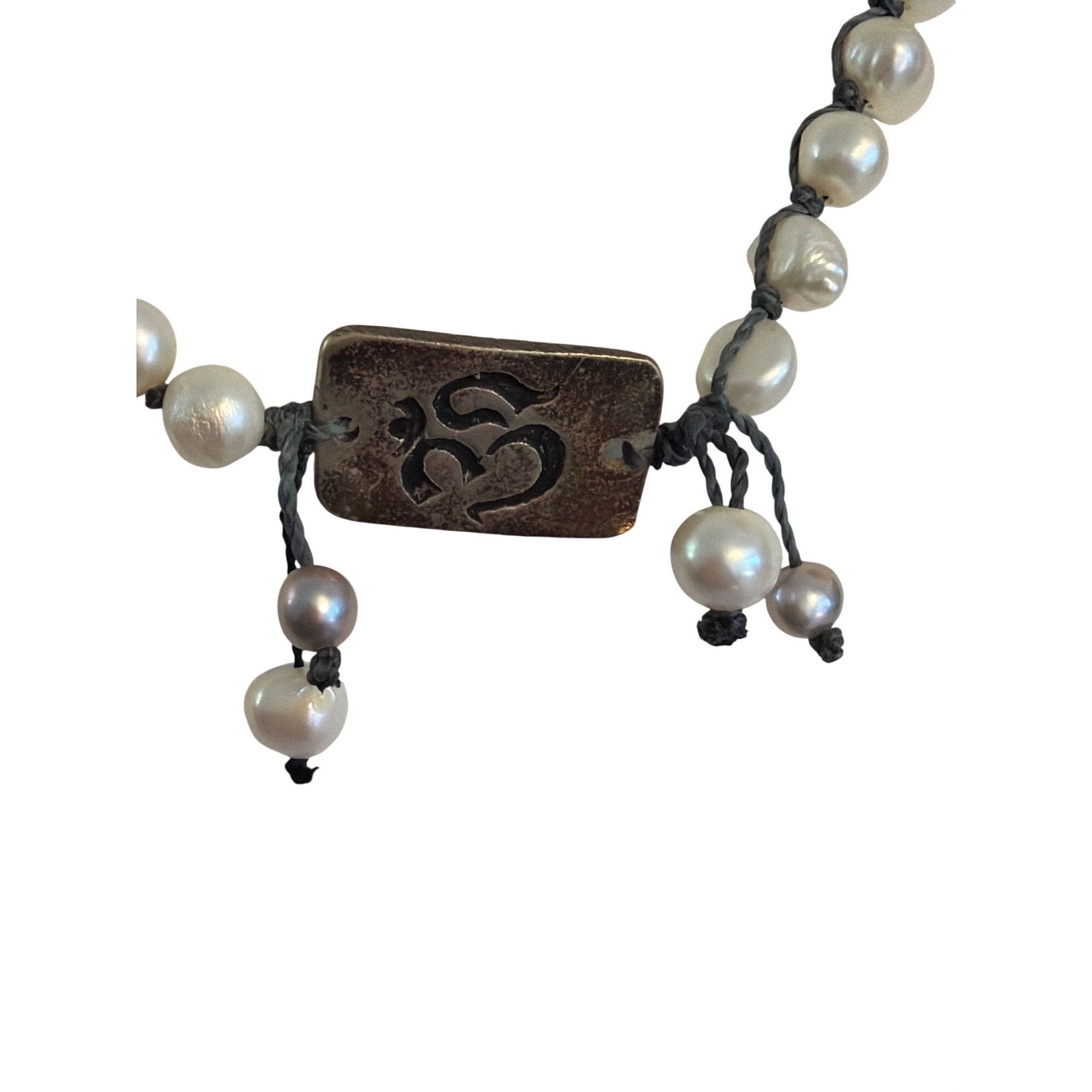 Other Freshwater Pearl Knotted Cord Necklace Silver Tone Engraved Size ONE SIZE - 2 Thumbnail