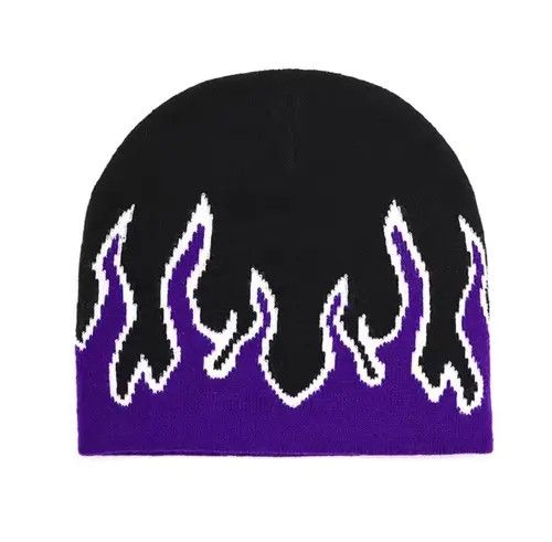 Other Fire Flame Graphic Purple Beanie Size ONE SIZE - 4 Thumbnail