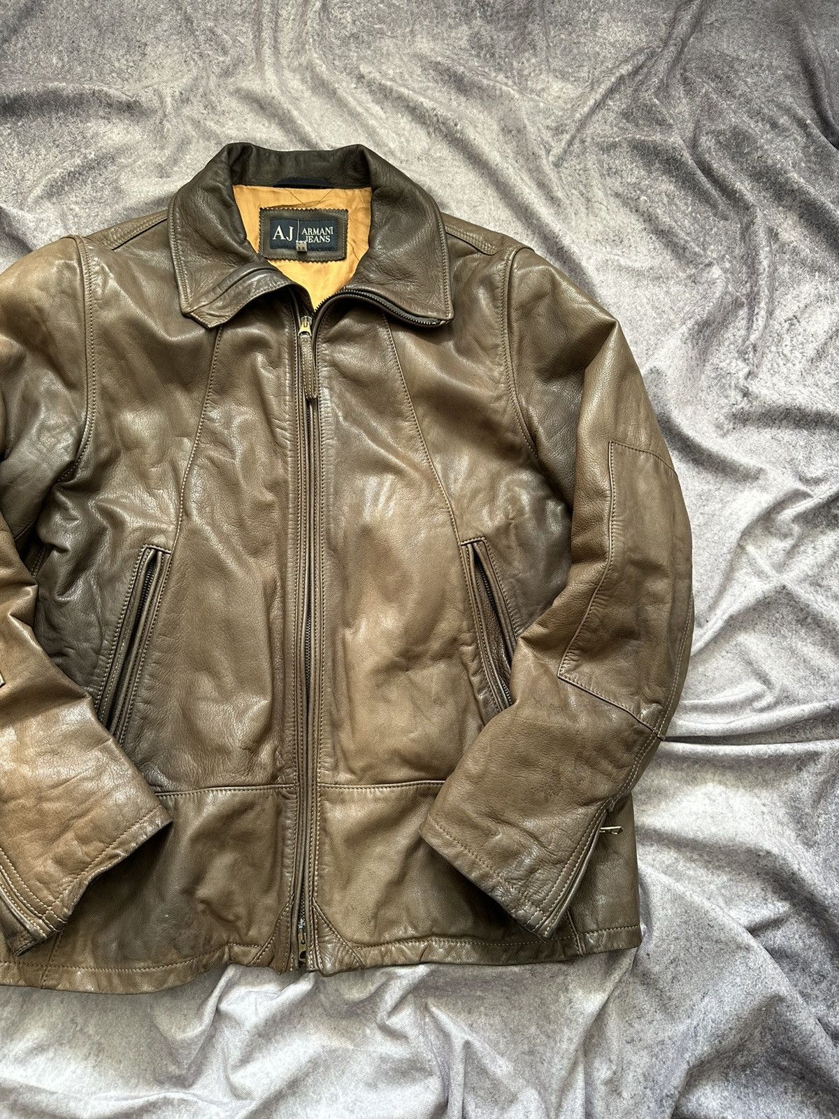 Giorgio Armani Armani Jeans Mens Leather Jacket Brown Full Zip Heavyweight Size US M / EU 48-50 / 2 - 2 Thumbnail