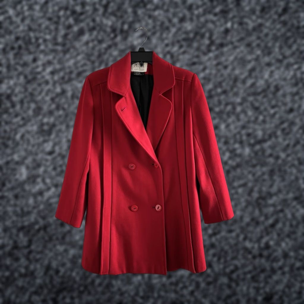 VINTAGE Petite Sophisticate Pea Coat Red Wool Pleated Women's Size 2 Classic Cottagecore