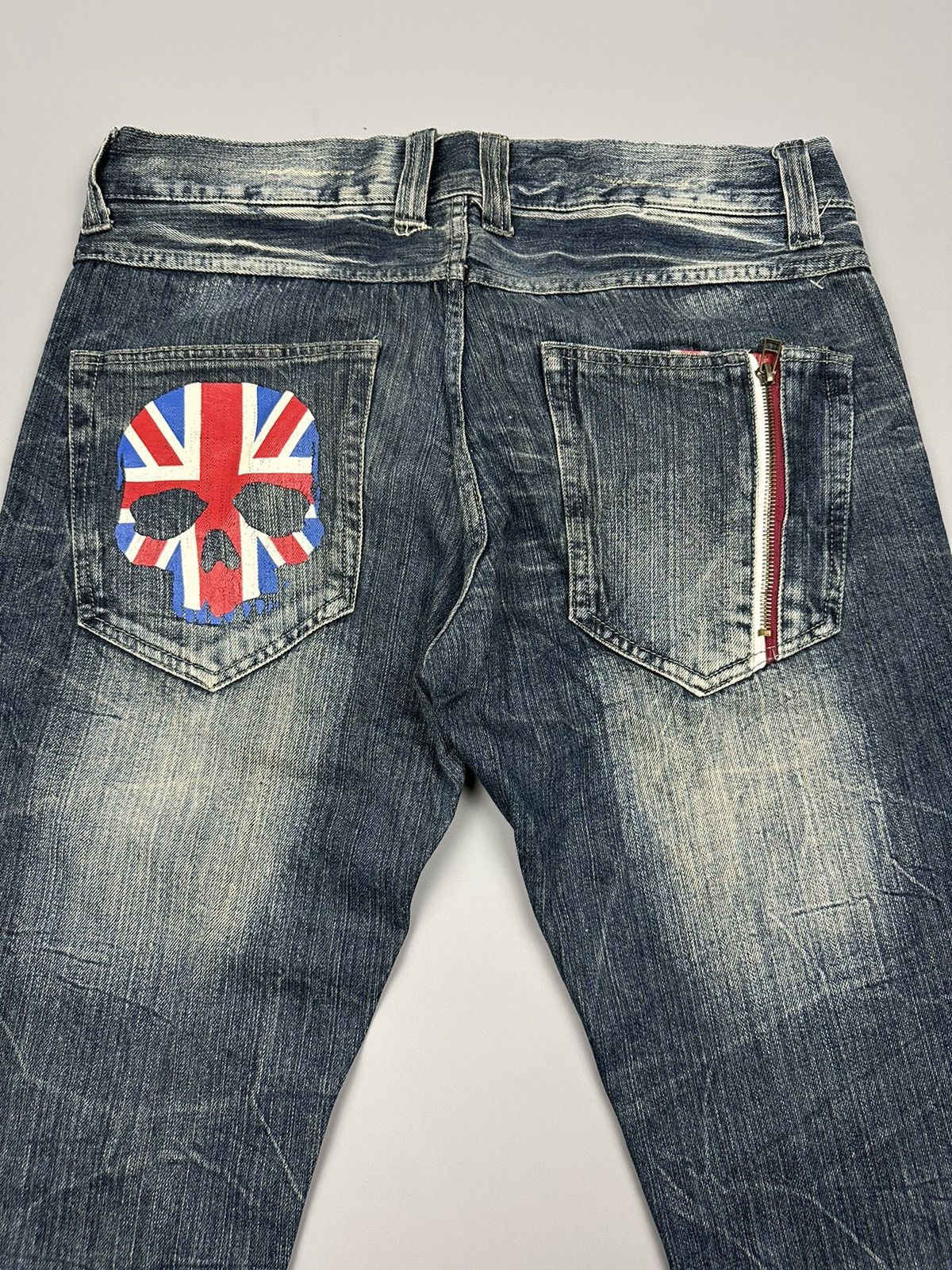 If Six Was Nine Distressed Flared Denim Jack Serika Britain Skull Bones Size US 34 / EU 50 - 18 Thumbnail