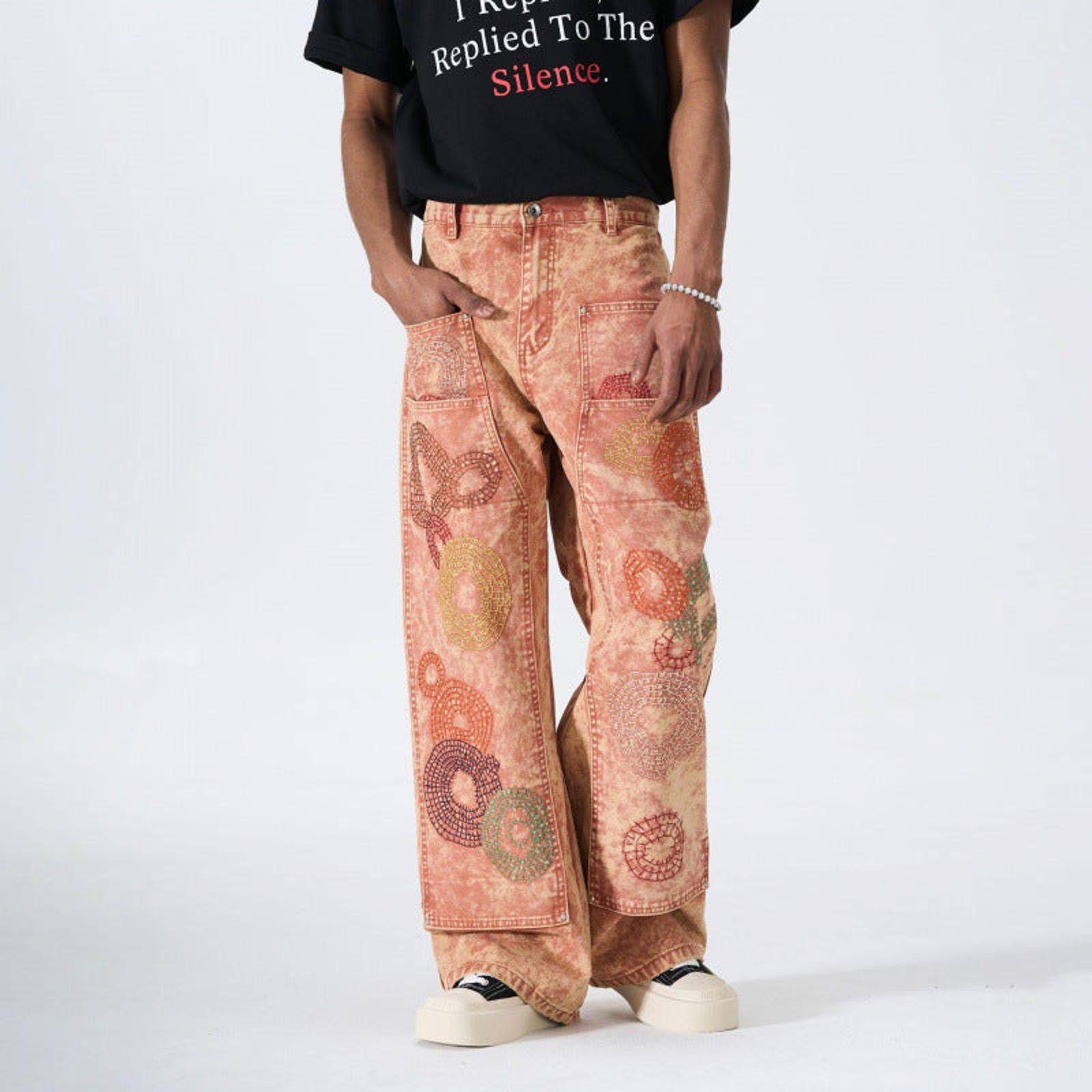 Jean All-Over Mandala Patchwork Embroidered Wide-Leg Jeans Size US 32 / EU 48 - 1 Thumbnail
