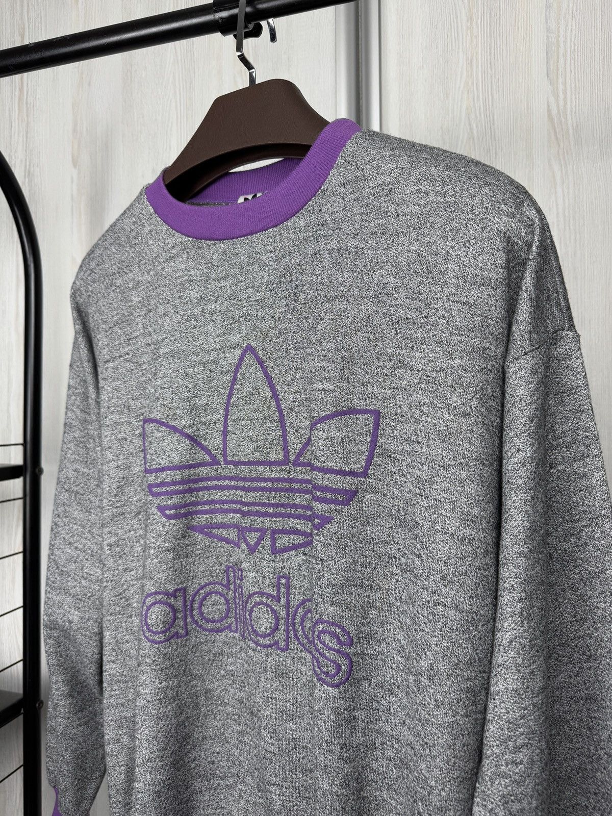 Adidas Adidas Vintage 90s Big Logo grey purple sweatshirt jumper Size US M / EU 48-50 / 2 - 4 Thumbnail