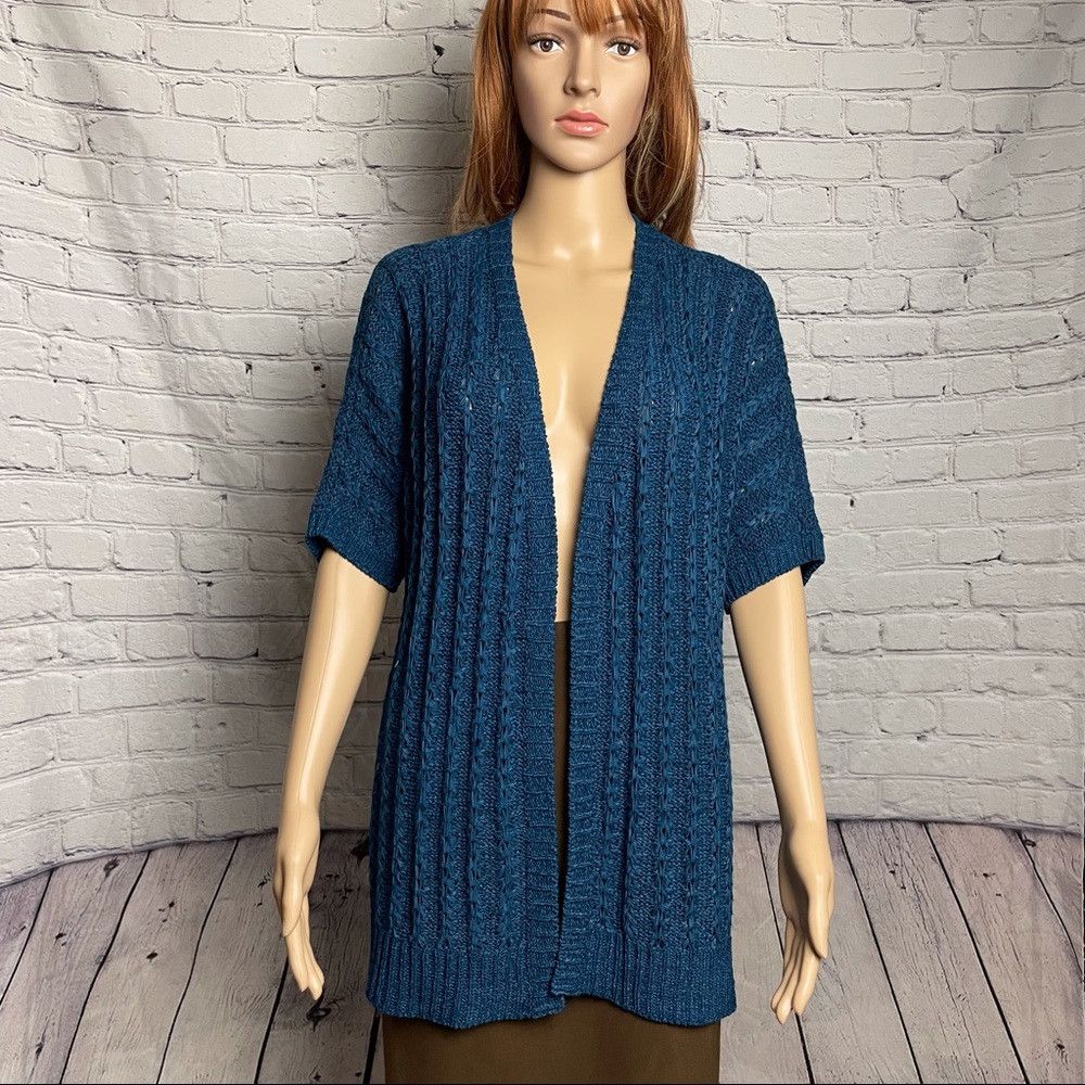 Chicos Chico's Blue Open Front Short Sleeve Knit Cardigan Size 2 U Size M / US 6-8 / IT 42-44 - 1 Thumbnail