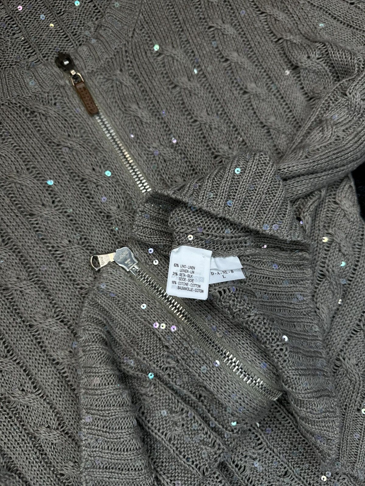 Brunello Cucinelli Brunello Cucinelli Linen Silk Sequin Knit Sweater Size M/L Size L / US 10 / IT 46 - 7 Thumbnail