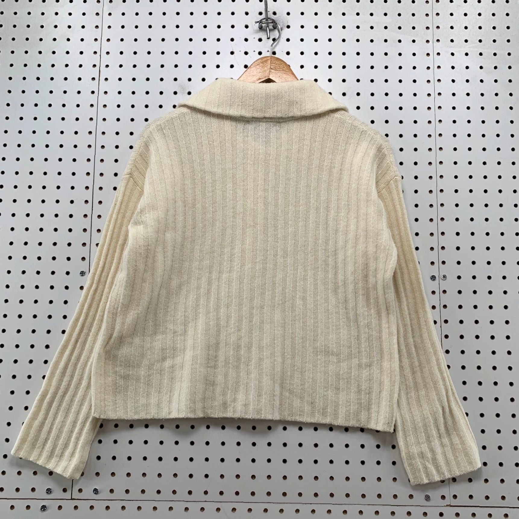 Madewell Madewell Wool Cardigan Sweater Womens XS Beige Wide Rib Knit Collared Size XS / US 0-2 / IT 36-38 - 2 Thumbnail
