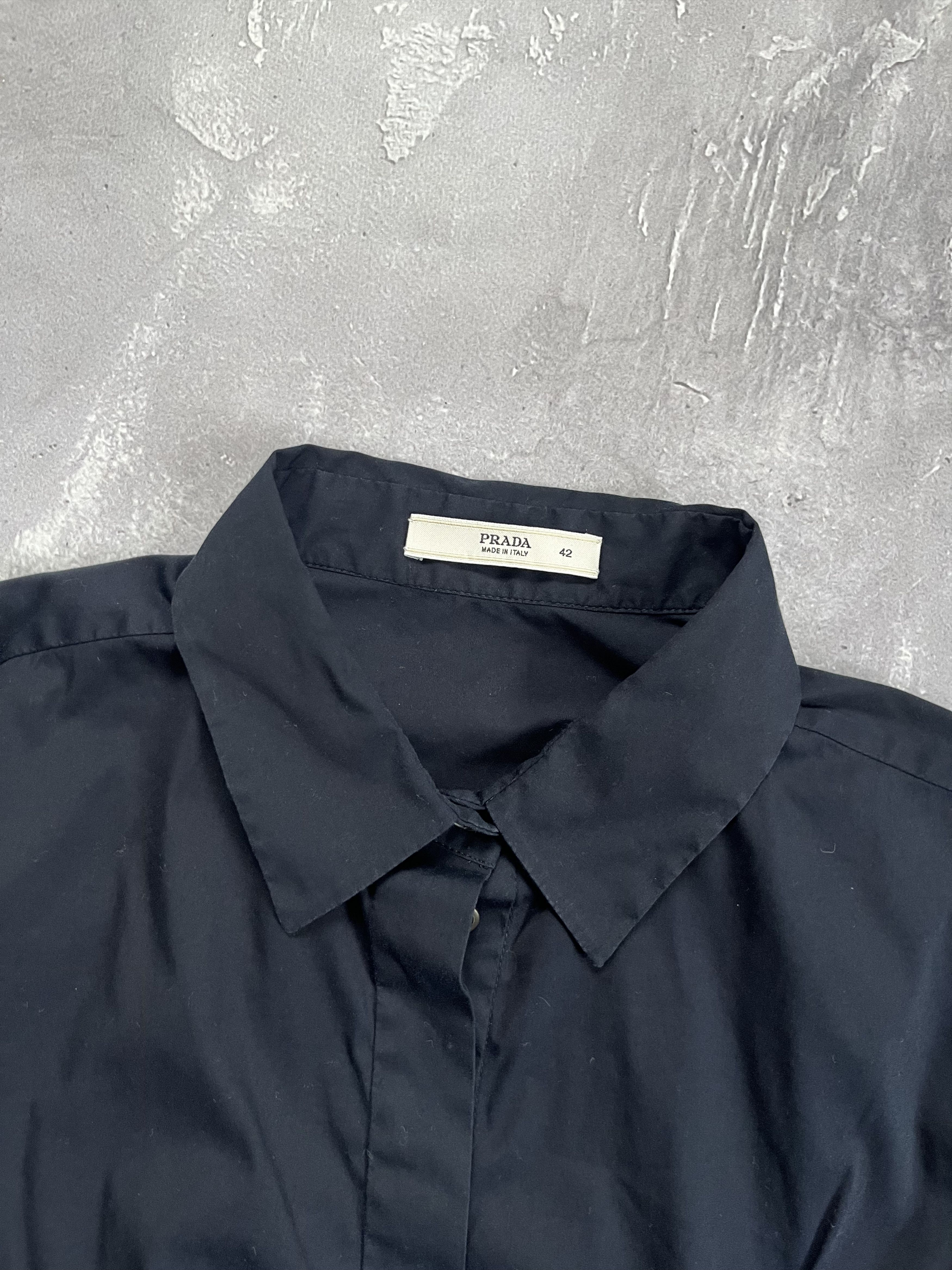 Prada Prada Black Ruched Shirt Blouse Made In Italy Cotton Nylon Size M / US 6-8 / IT 42-44 - 2 Thumbnail