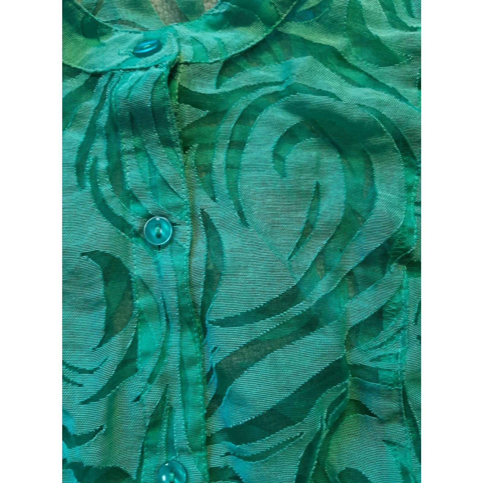 Vintage Alfred Dunner Shirt Women 12 Teal Blue Long Sleeve Sheer Button Up Top Size XL / US 12-14 / IT 48-50 - 2 Thumbnail
