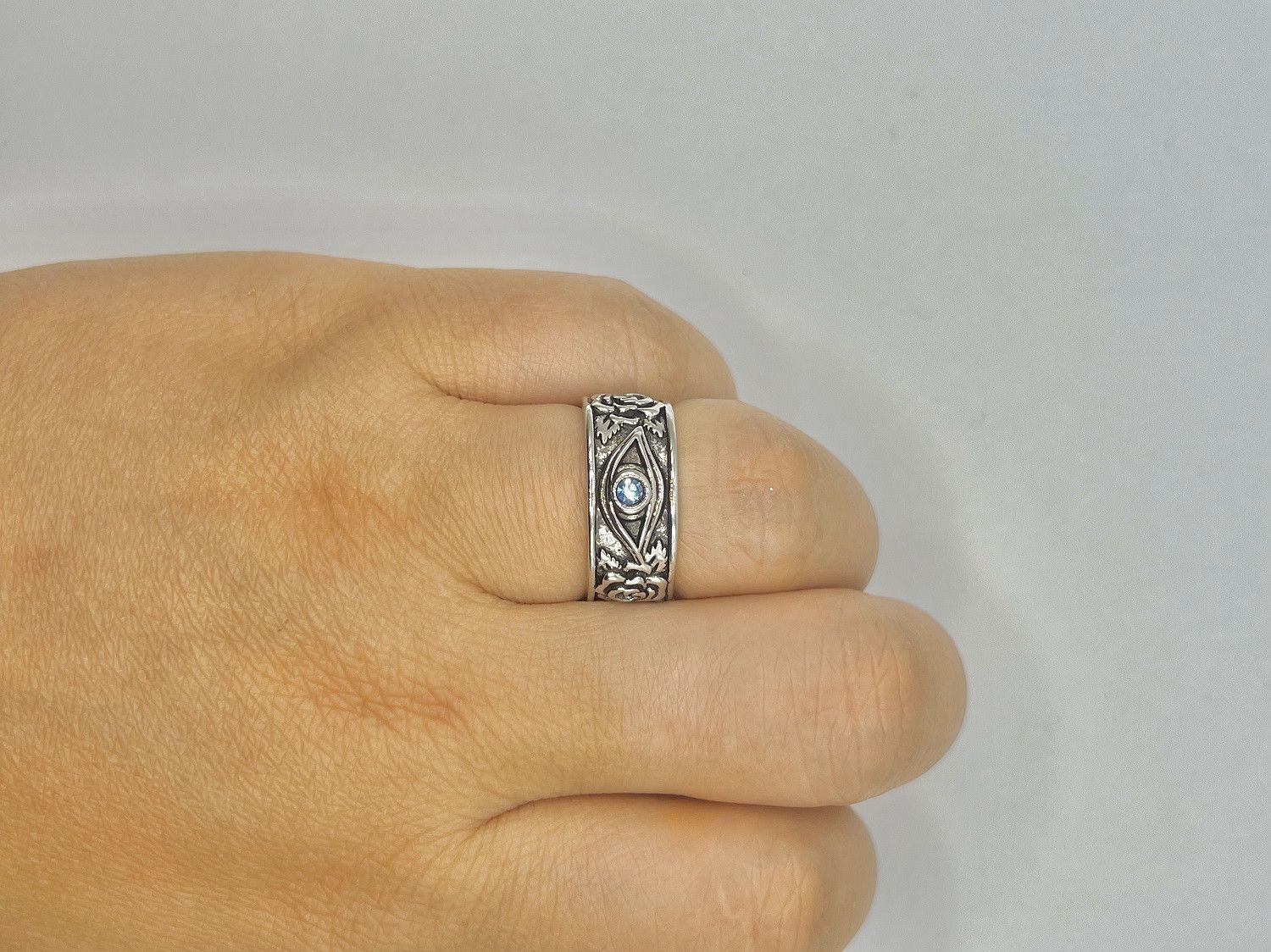 Designer Evil Eye Blue Cz Silver Ring - Size 8 Size ONE SIZE - 4 Thumbnail