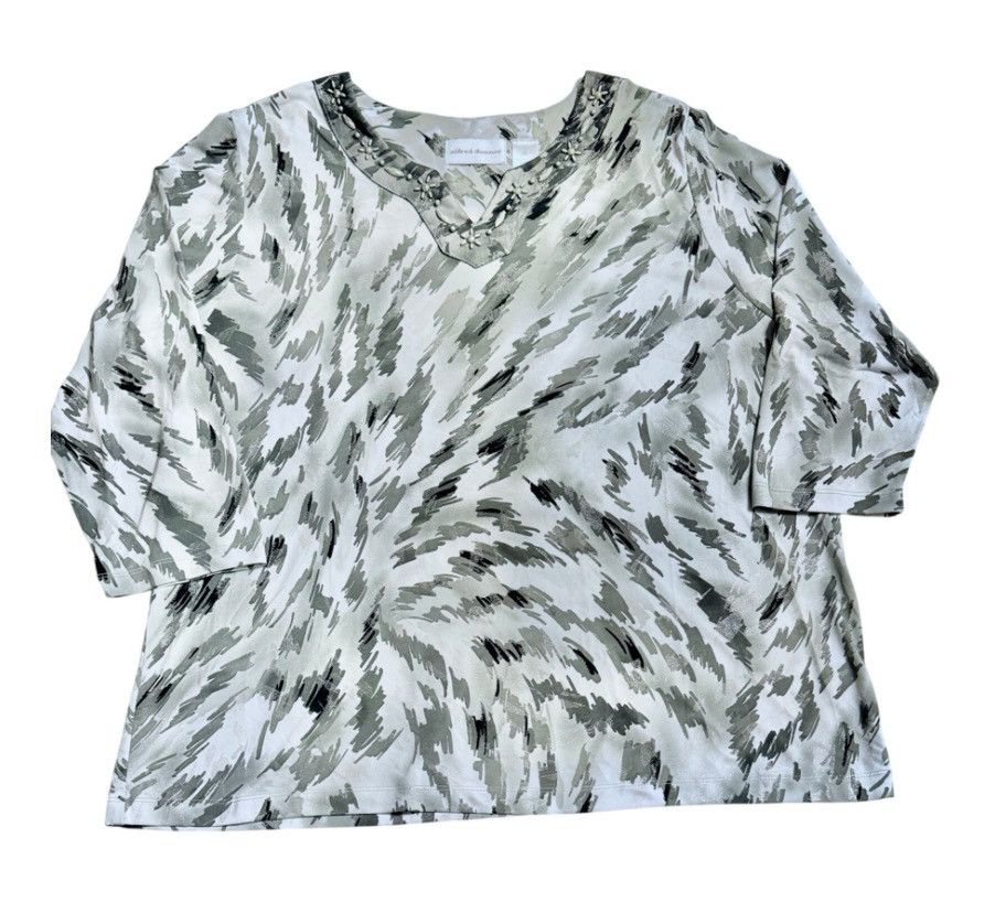 Other Alfred Dunner XL Embellished V-Neck Top Gray Abstract Print Size XL / US 12-14 / IT 48-50 - 1 Thumbnail