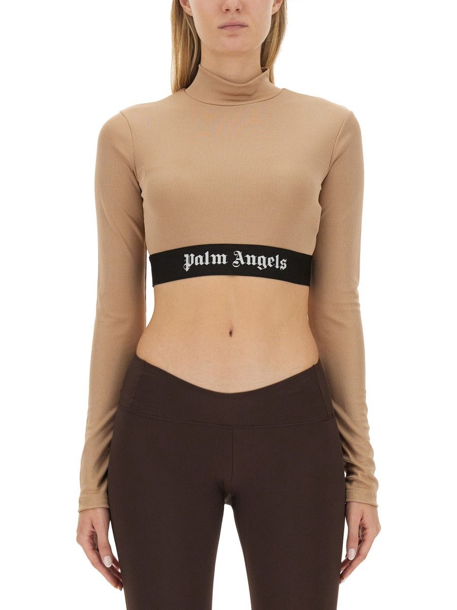 Palm Angels PALM ANGELS CROPPED TOP WITH LOGO - BEIGE Size M / US 6-8 / IT 42-44 - 1 Thumbnail