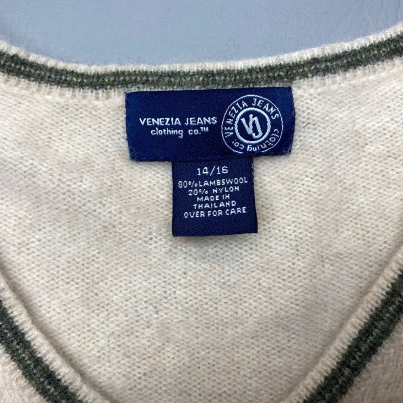 Vintage VINTAGE Venezia Womens Pullover V-Neck Sweater 14/16 80% Lambswool Beige 90s Jeans Size XL / US 12-14 / IT 48-50 - 6 Thumbnail