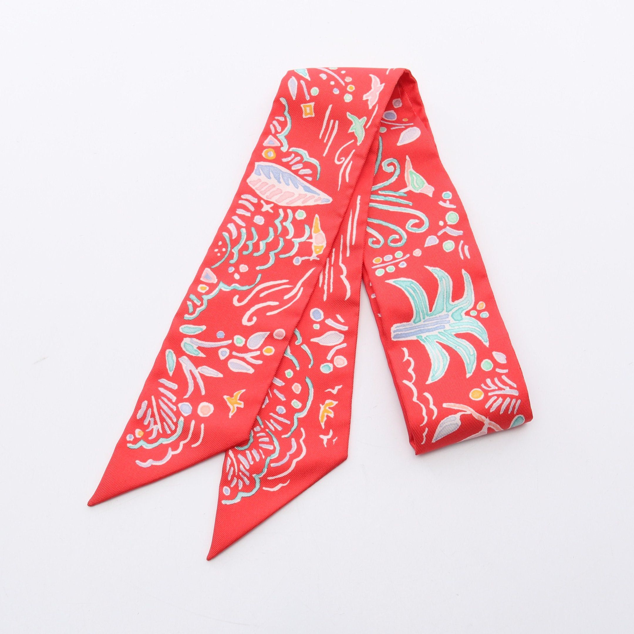 Hermes Hermes Twilly Isola Di Primavera Ribbon Scarf Silk Red Multicolor Size ONE SIZE - 1 Thumbnail