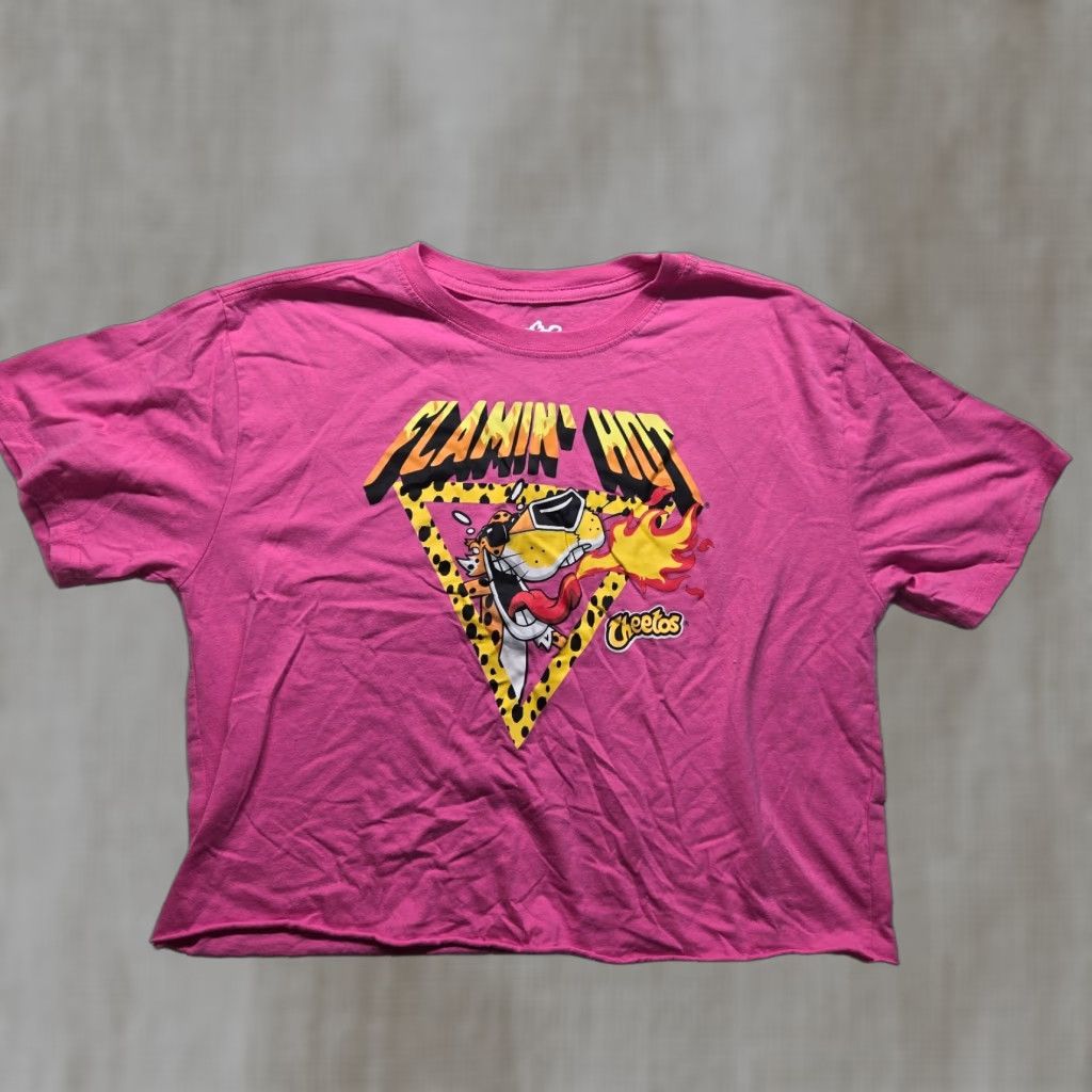 Logo 7 Cheetos Shirt Cropped Logo T Shirt Pink Adult Womens L Short Sleeve Crew Neck Cotton Blend Knit Size L / US 10 / IT 46 - 1 Thumbnail