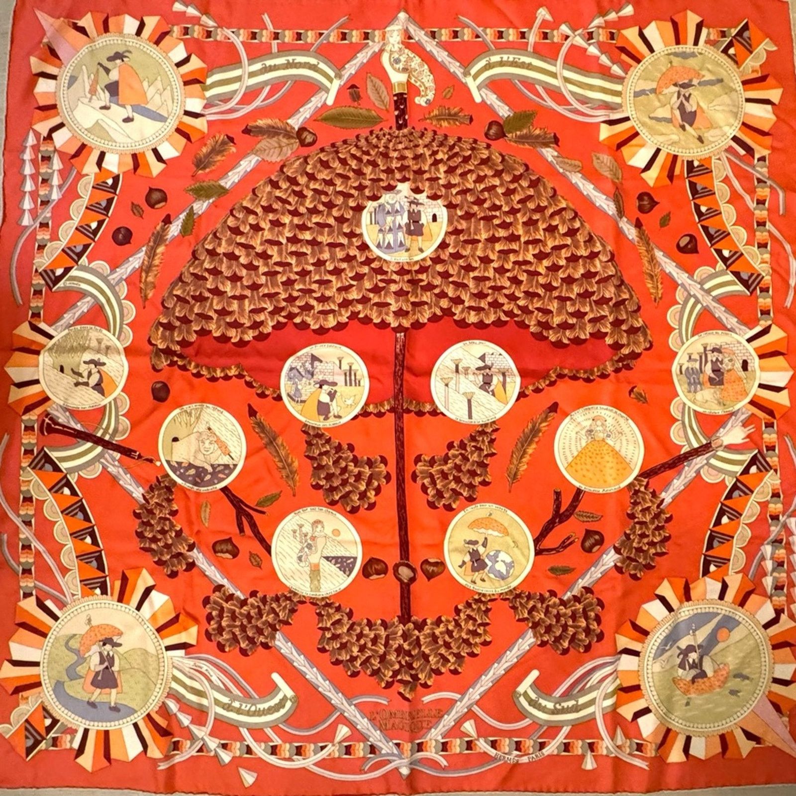 Hermes Hermes silk scarf theme is the magic umbrella coral colorway Size ONE SIZE - 1 Thumbnail