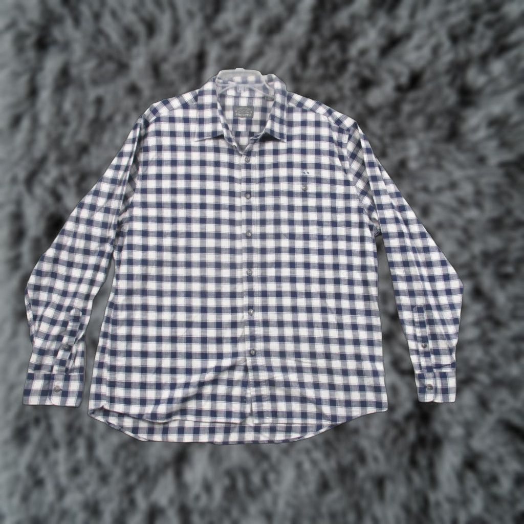 Vintage Fish Hippie Shirt Mens 2XL Blue Plaid Cotton Twill Long Sleeve Button-Up Embroidered Fish Logo Rumfront Collection Casual Workwear Men’s Size US XXL / EU 58 / 5 - 1 Thumbnail