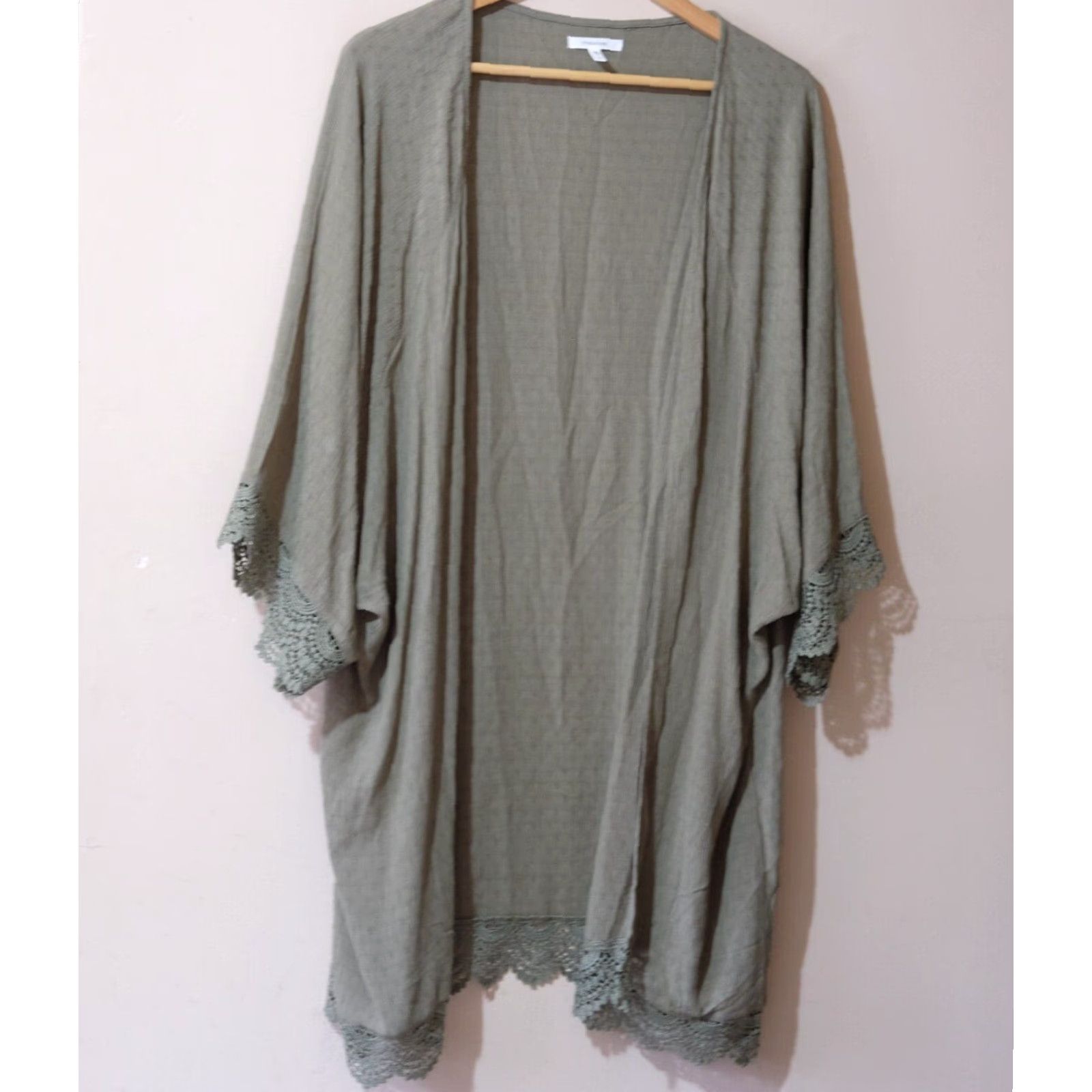 Vintage Maurices Open Front Cardigan 3/4 Sleeve Lace Trim Green Size 1 #H4-28 Size XS / US 0-2 / IT 36-38 - 2 Thumbnail