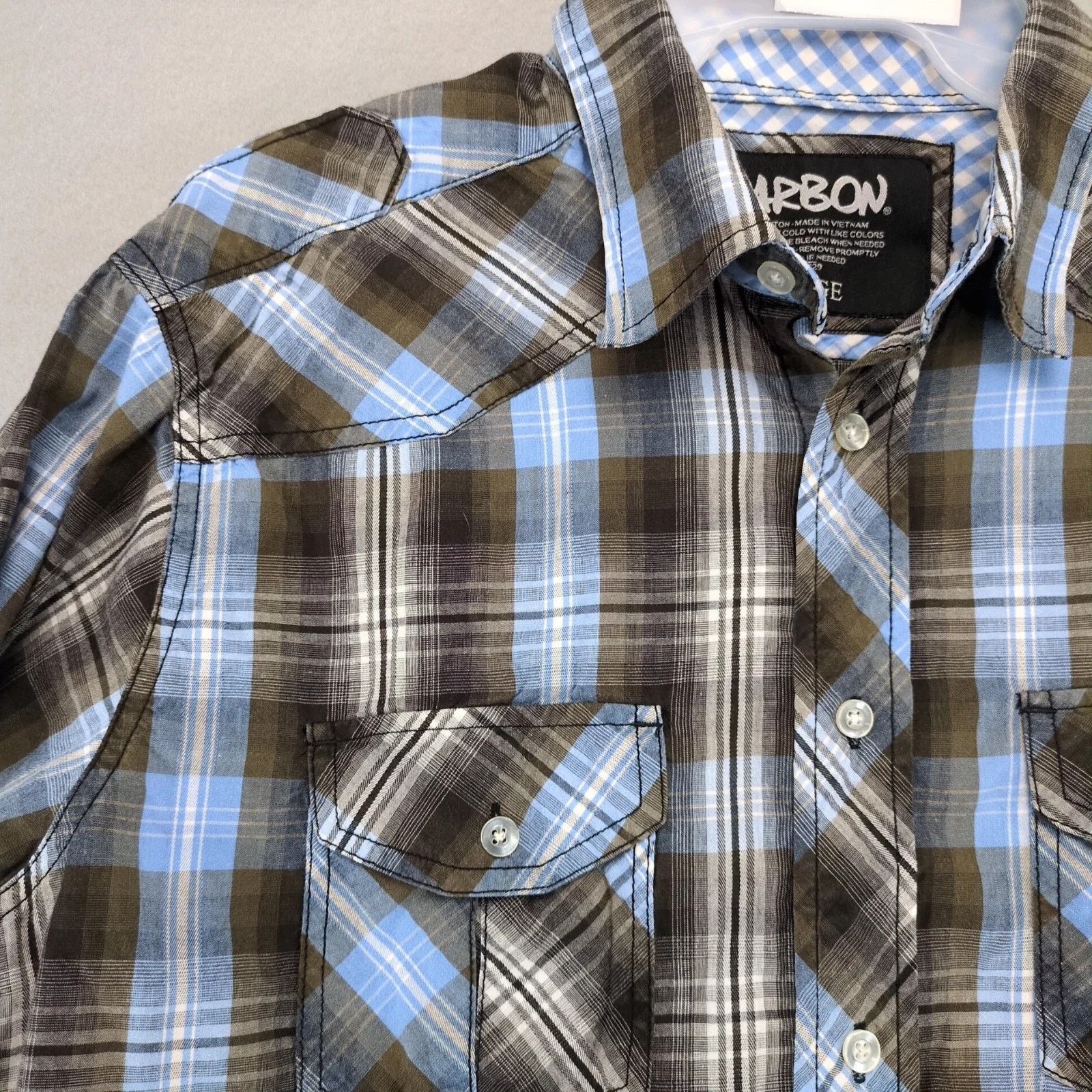 Carbon Carbon Blue Brown Plaid Cotton Button Up Shirt Men's L Size US L / EU 52-54 / 3 - 4 Thumbnail